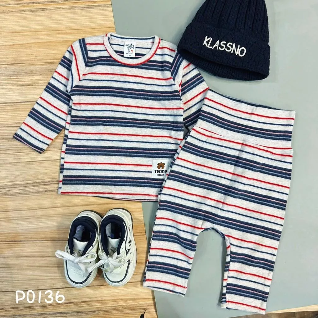 北屯實體店❤現貨 寶寶款 台灣製 磨毛條紋上衣+護肚褲 套裝✩米米童著-P0136