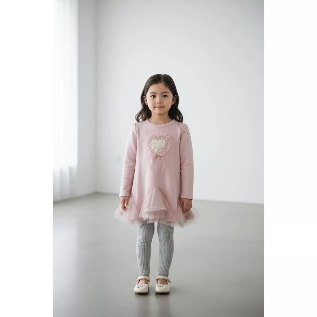 北屯實體店❤現貨 厚刷毛 愛心拼接紗洋裝✩米米童著-P0143