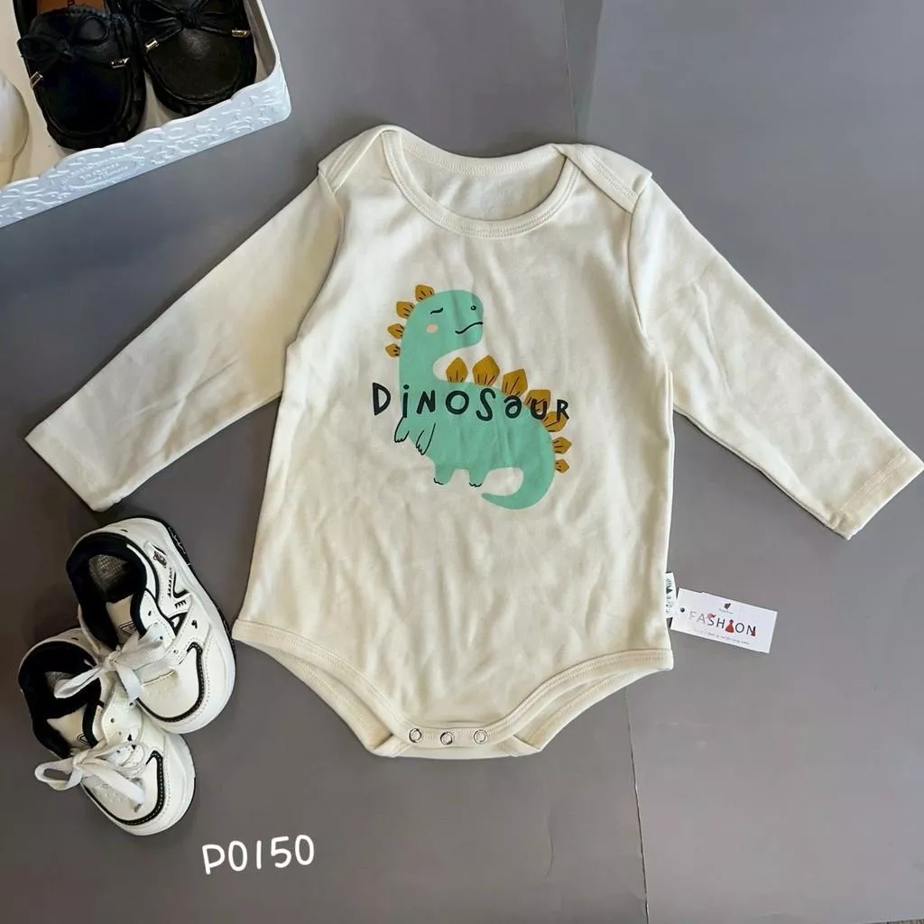 北屯實體店❤現貨 寶寶款 親膚Q彈 恐龍開肩長袖包屁衣✩米米童著-P0150