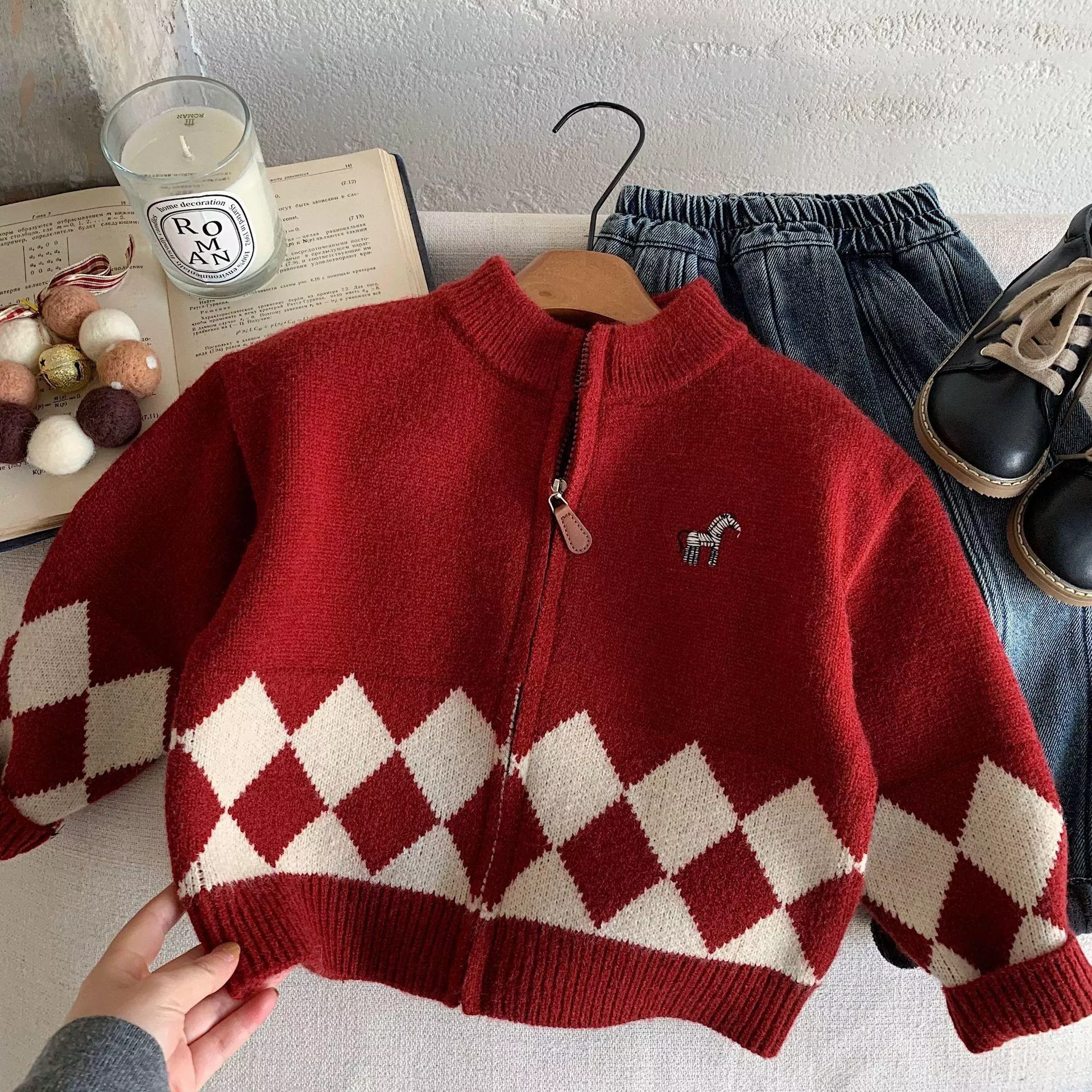 預購 過年款 小馬菱格針織外套 (80~140)