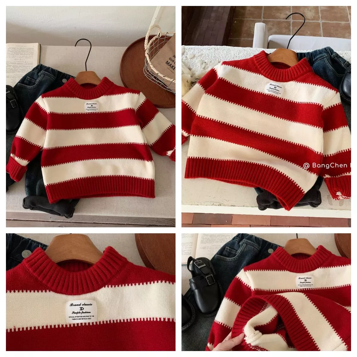 預購 過年款 小標籤橫條針織上衣 (90~140)