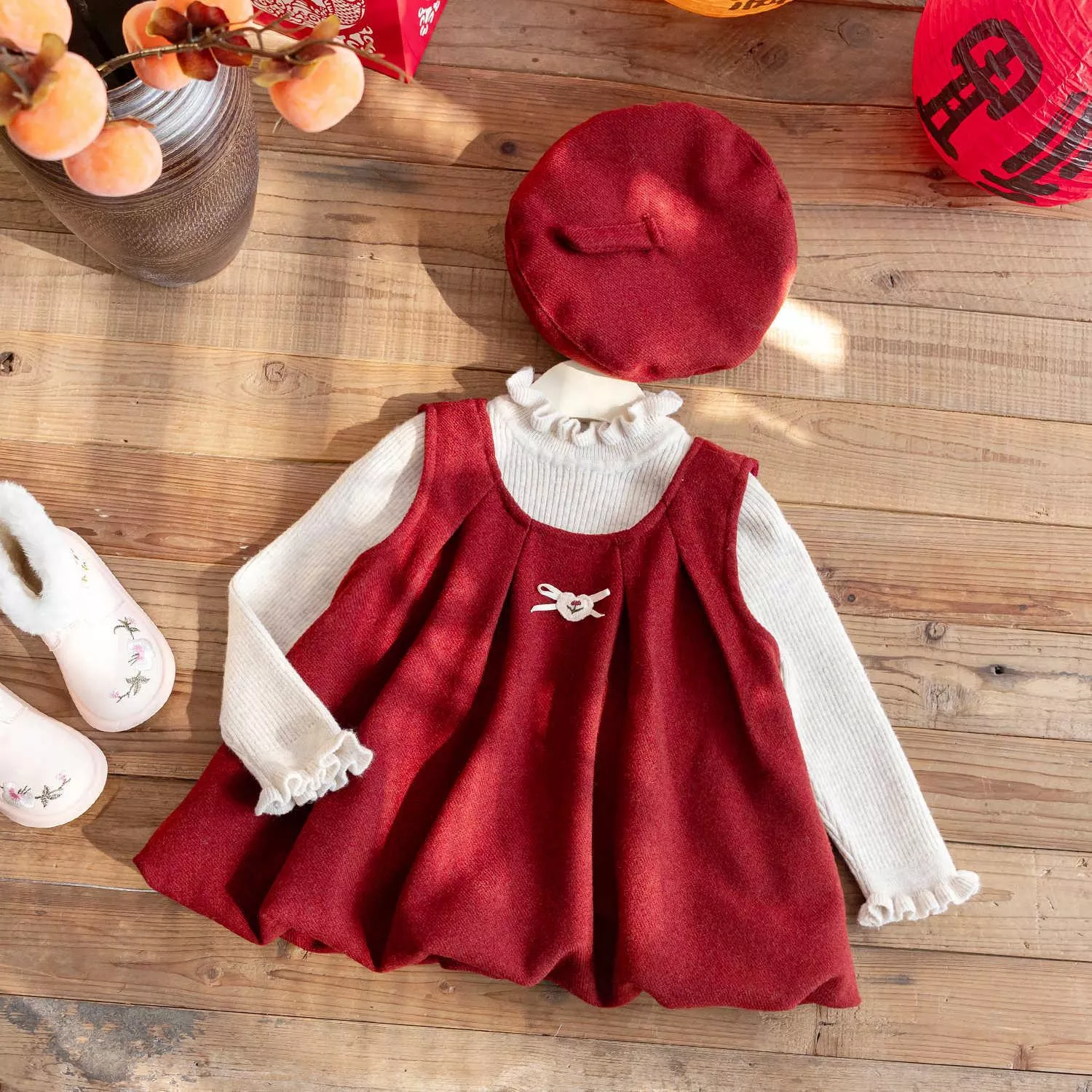 預購 花苞背心裙 + 木耳邊內搭衣 (80~130)