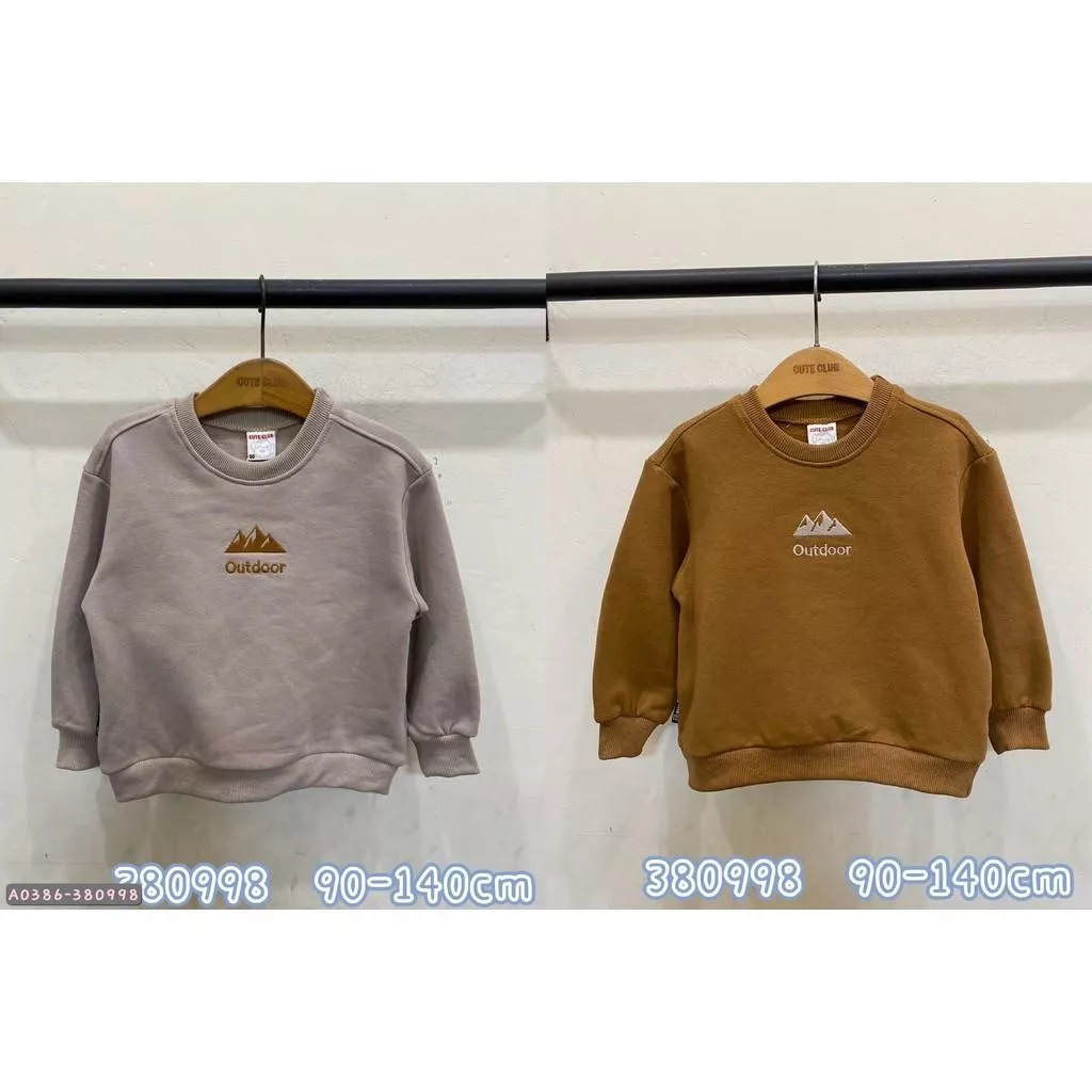 北屯實體店❤現貨 韓版 厚 刷毛 刺繡小山圓領大學T (寬短型✩米米童著-A0386