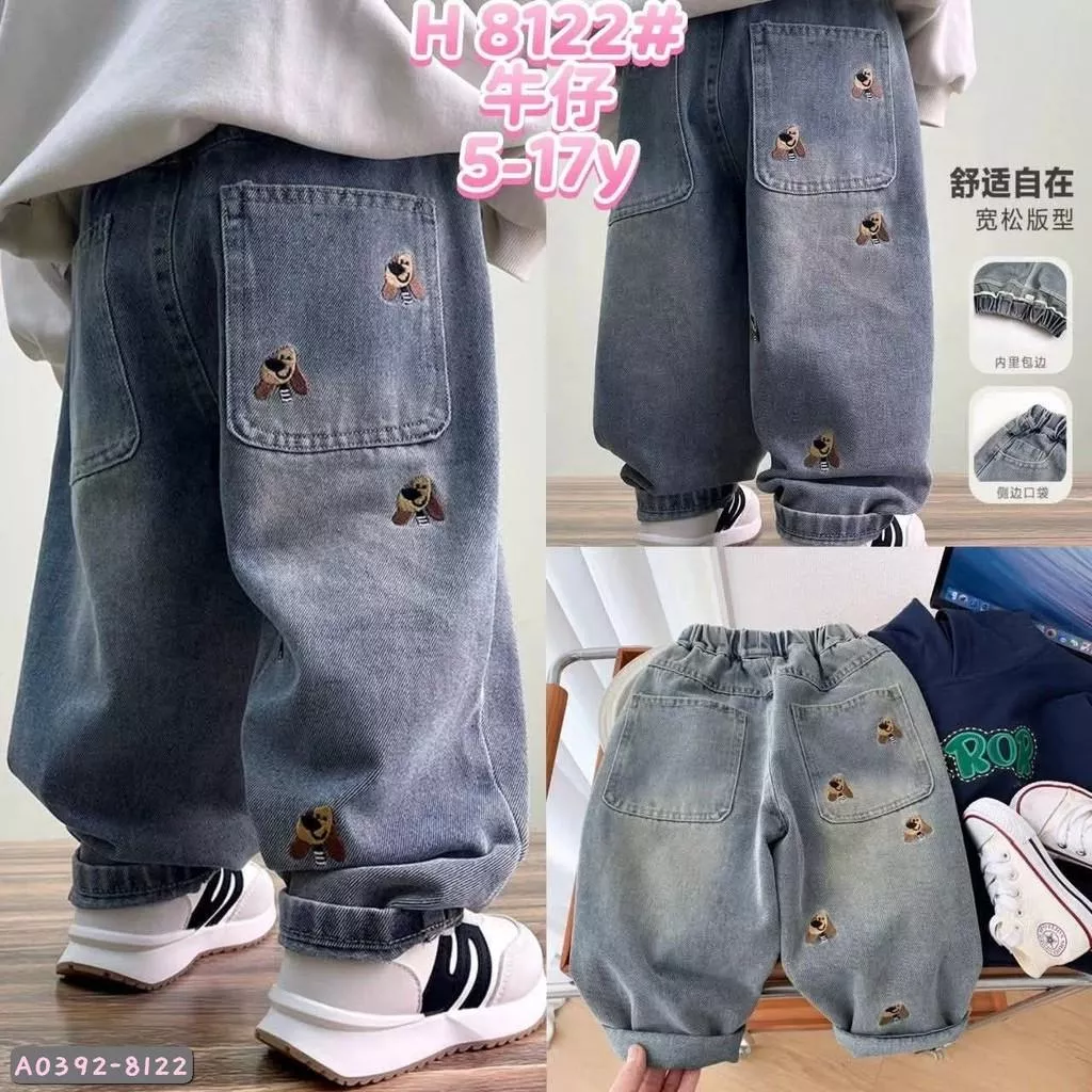 北屯實體店❤現貨 印刷狗狗 休閒牛仔長褲✩米米童著-A0392