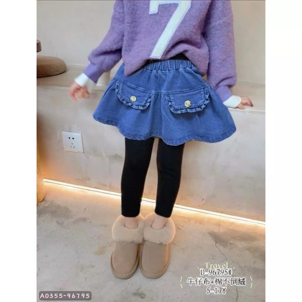 北屯實體店❤現貨 厚-不倒絨拼接牛仔裙假兩件內搭褲✩米米童著-A0355