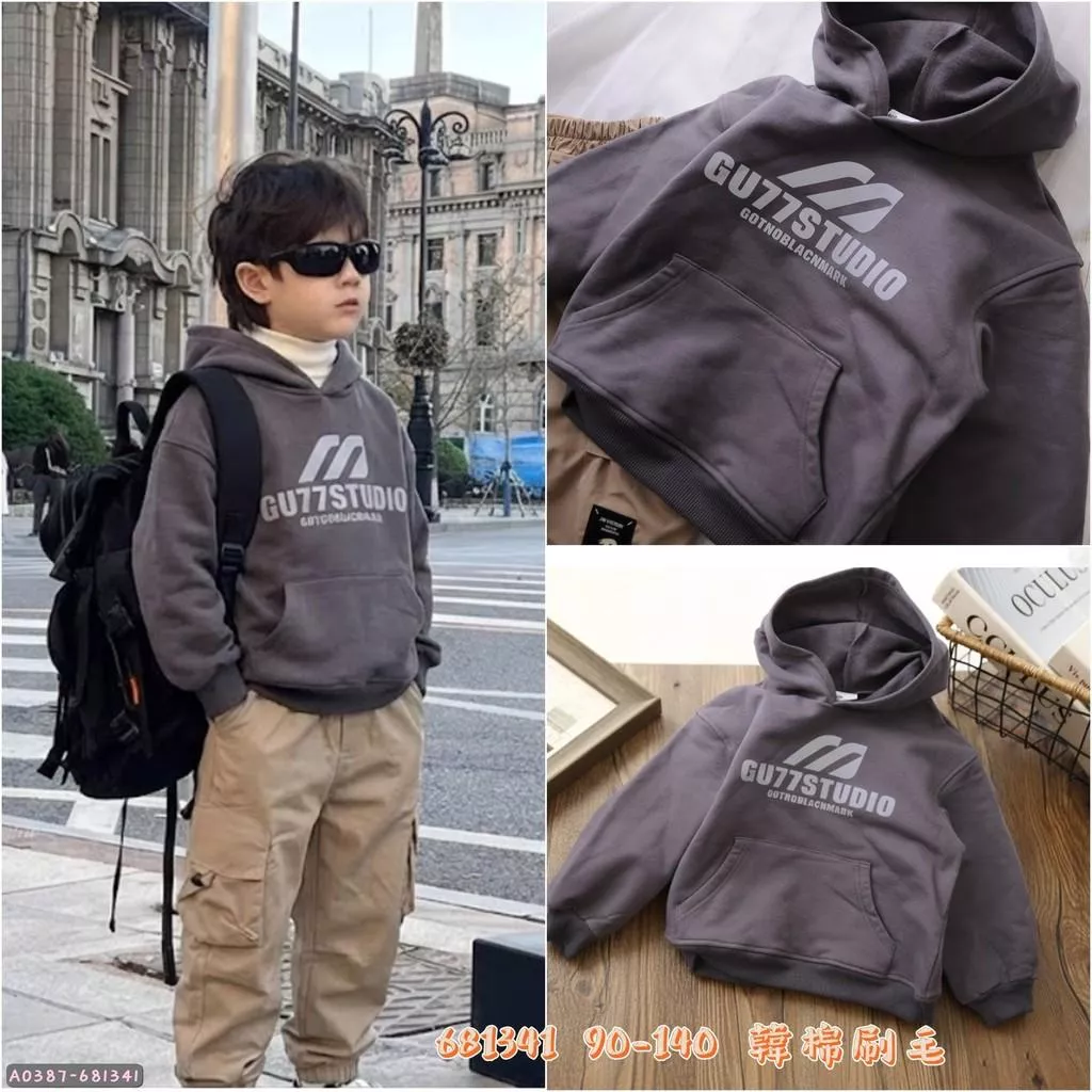 北屯實體店❤現貨 韓版 厚 刷毛 反光英文帽T (寬短型✩米米童著-A0387