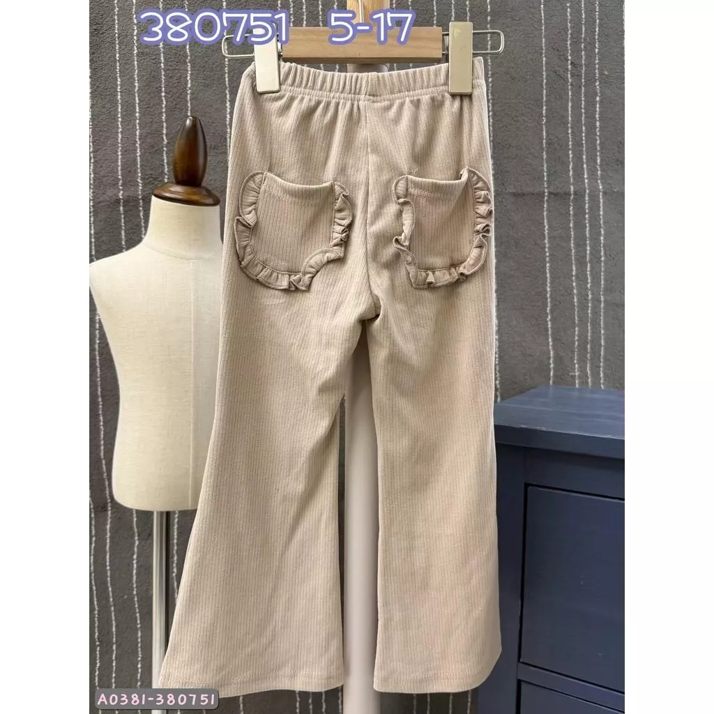 北屯實體店❤現貨 厚棉 直立花邊口袋棉喇叭褲✩米米童著-A0381