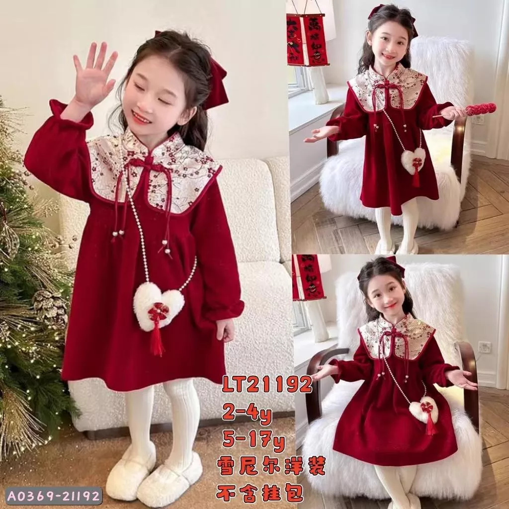 北屯實體店❤現貨 過年款 閃閃中國風燈心絨洋裝✩米米童著-A0369