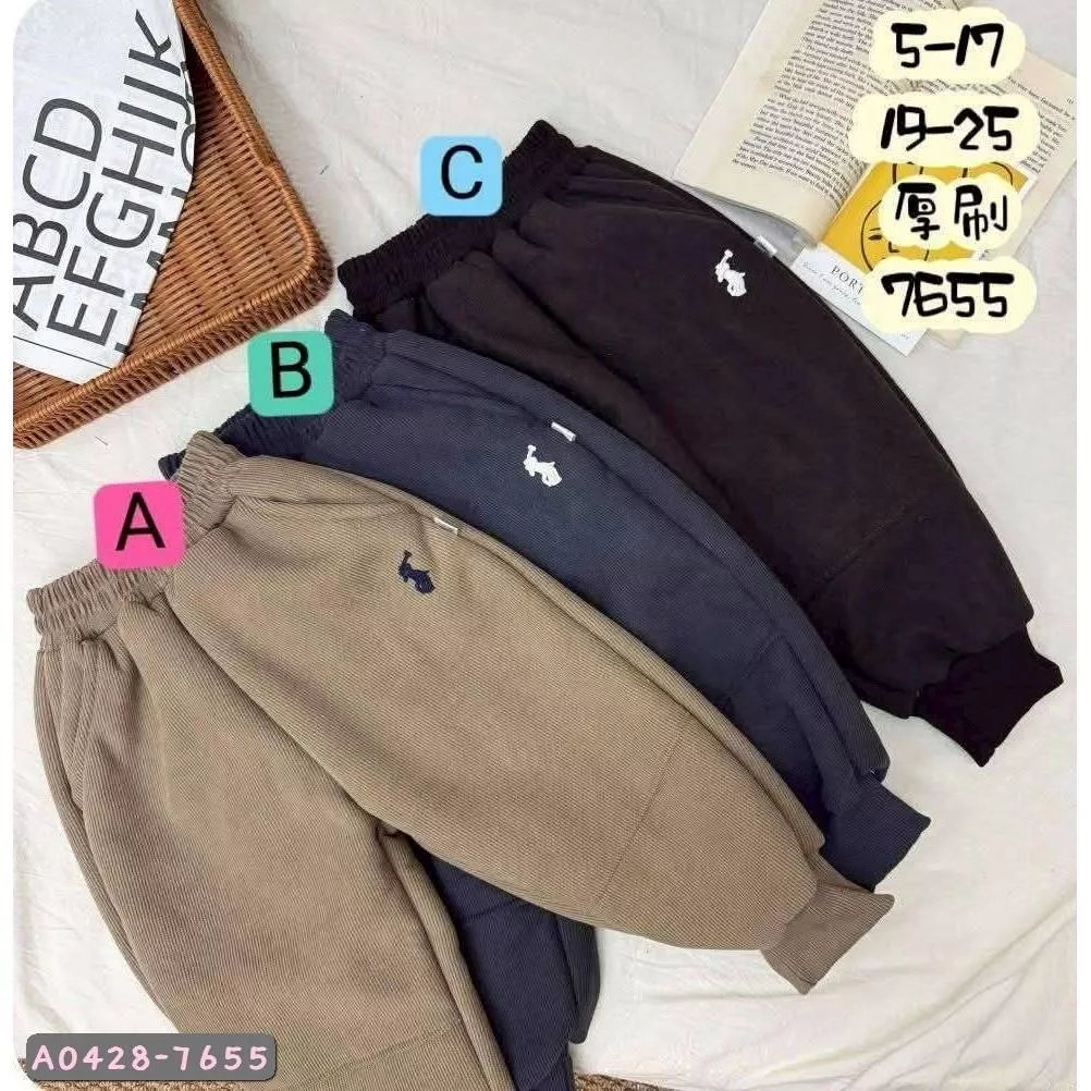 北屯實體店❤現貨 厚 刷毛 小刺繡縮口棉長褲✩米米童著-A0428