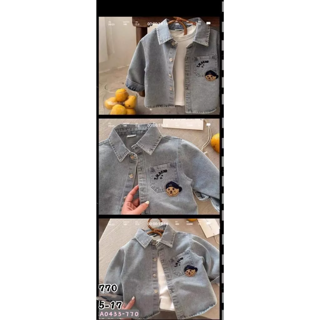 北屯實體店❤現貨 小熊貼布牛仔襯衫外套✩米米童著-A0433