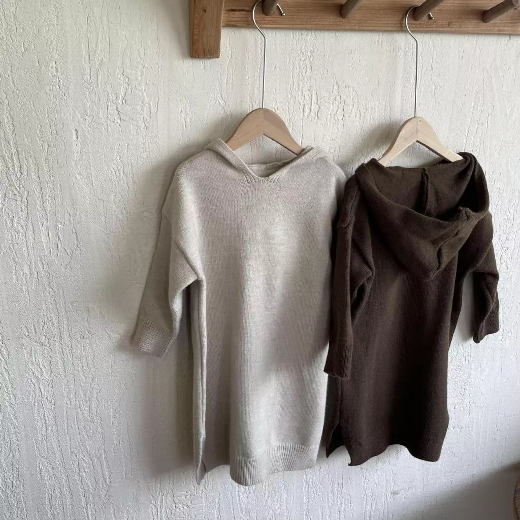 北屯實體店❤現貨 韓版-寬鬆連帽真針織長洋✩米米童著-Q021