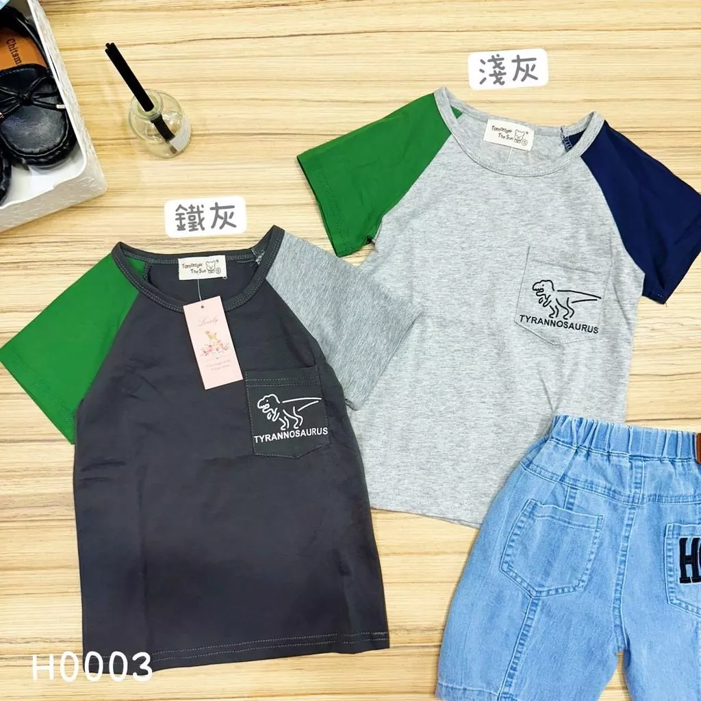 北屯實體店❤現貨 恐龍拼接袖短袖上衣✩米米童著-H0003