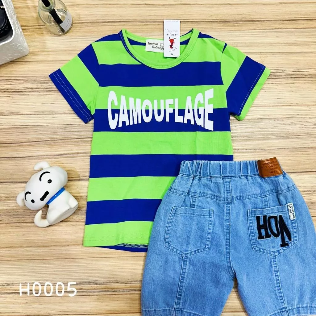 北屯實體店❤現貨 藍綠寬條字母短袖上衣✩米米童著-H0005