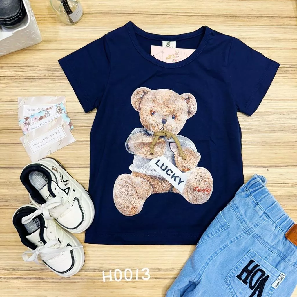 北屯實體店❤現貨 深藍色小熊短袖上衣✩米米童著-H0013