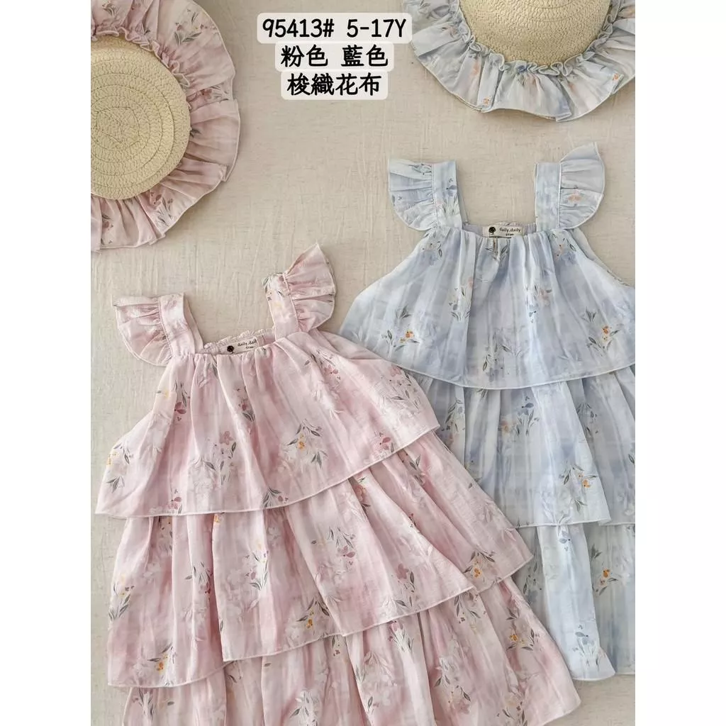 北屯實體店❤現貨 花花雪紡蛋糕背心洋 + 編織帽帽✩米米童著-C0843