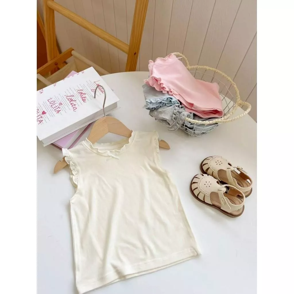 北屯實體店❤現貨 韓版 親膚Q彈木耳邊背心✩米米童著-C0850