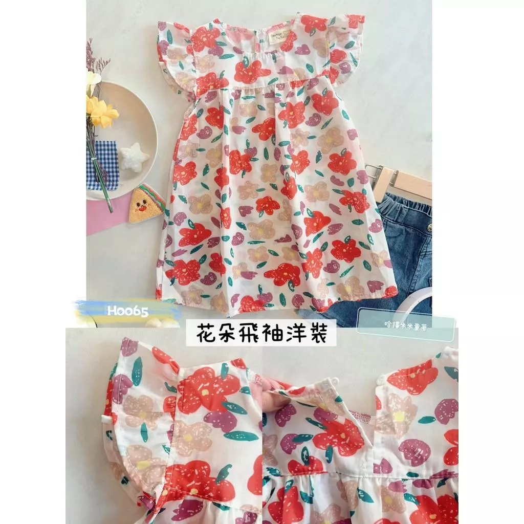 北屯實體店❤現貨 花朵飛袖後開釦洋裝✩米米童著-H0065
