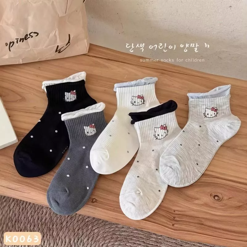 北屯實體店❤現貨 捲邊貓貓中筒襪 (一組五雙)✩米米童著-K0063