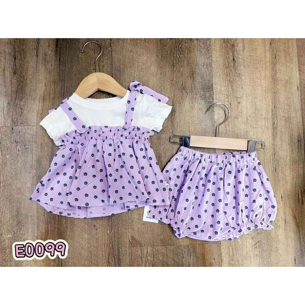北屯實體店❤現貨寶寶款 棉麻假兩件上衣+屁屁褲 套裝✩米米童著-E0099