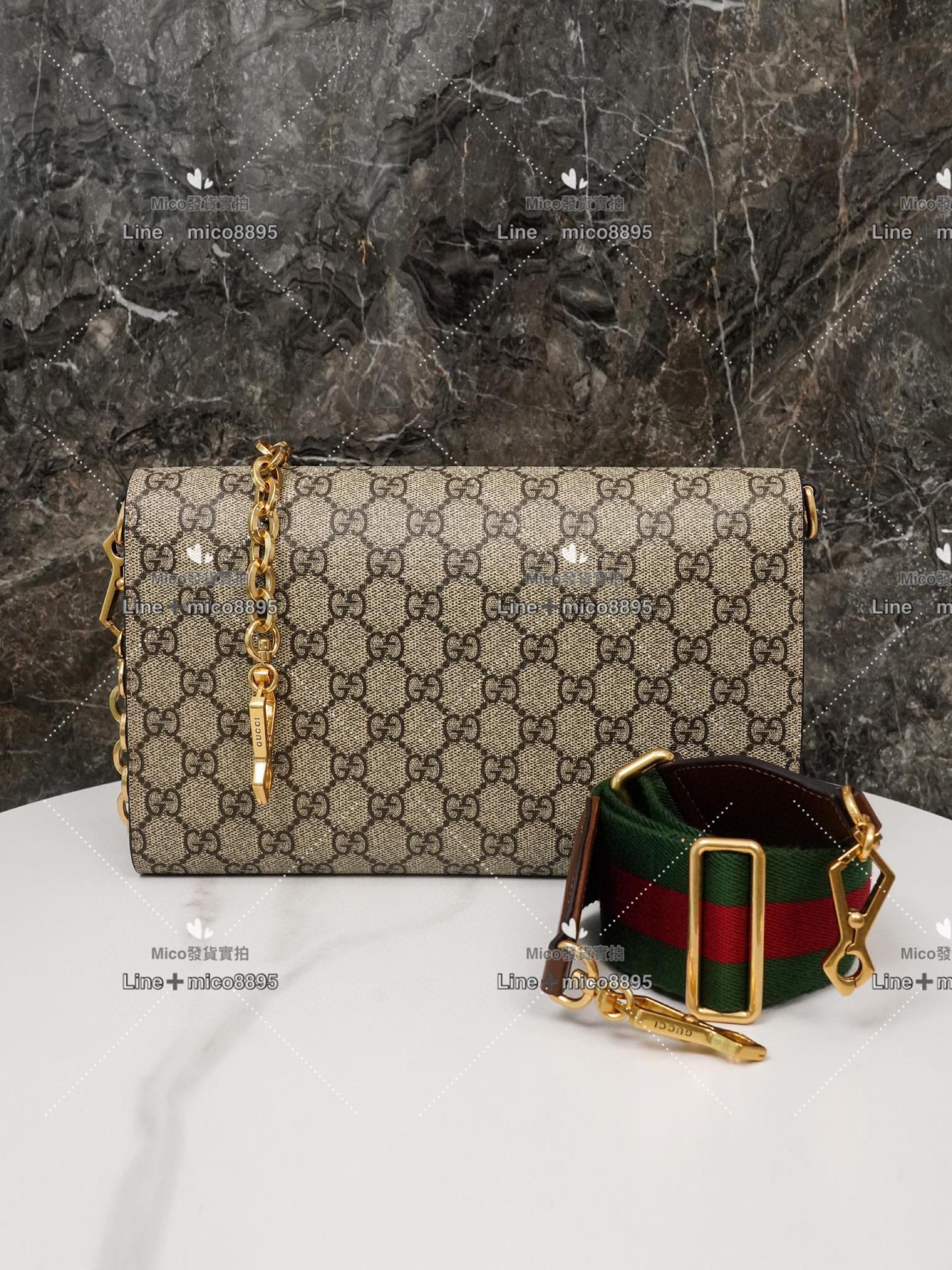 Gucci 馬銜扣1955系列 鏈條信封包 棕色 配寬肩帶 26cm