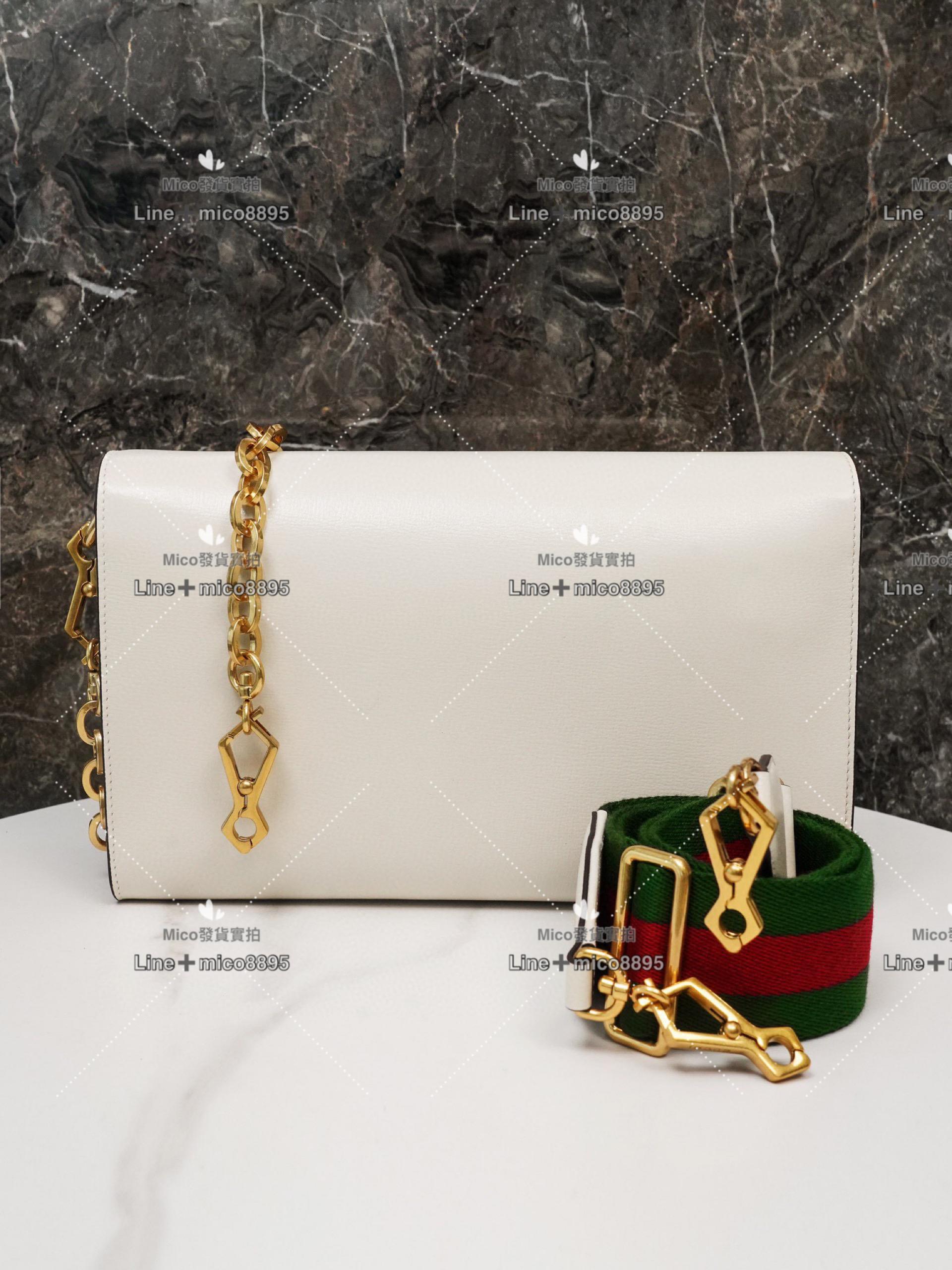 Gucci 馬銜扣1955系列 鏈條信封包 白色 配寬肩帶 26cm