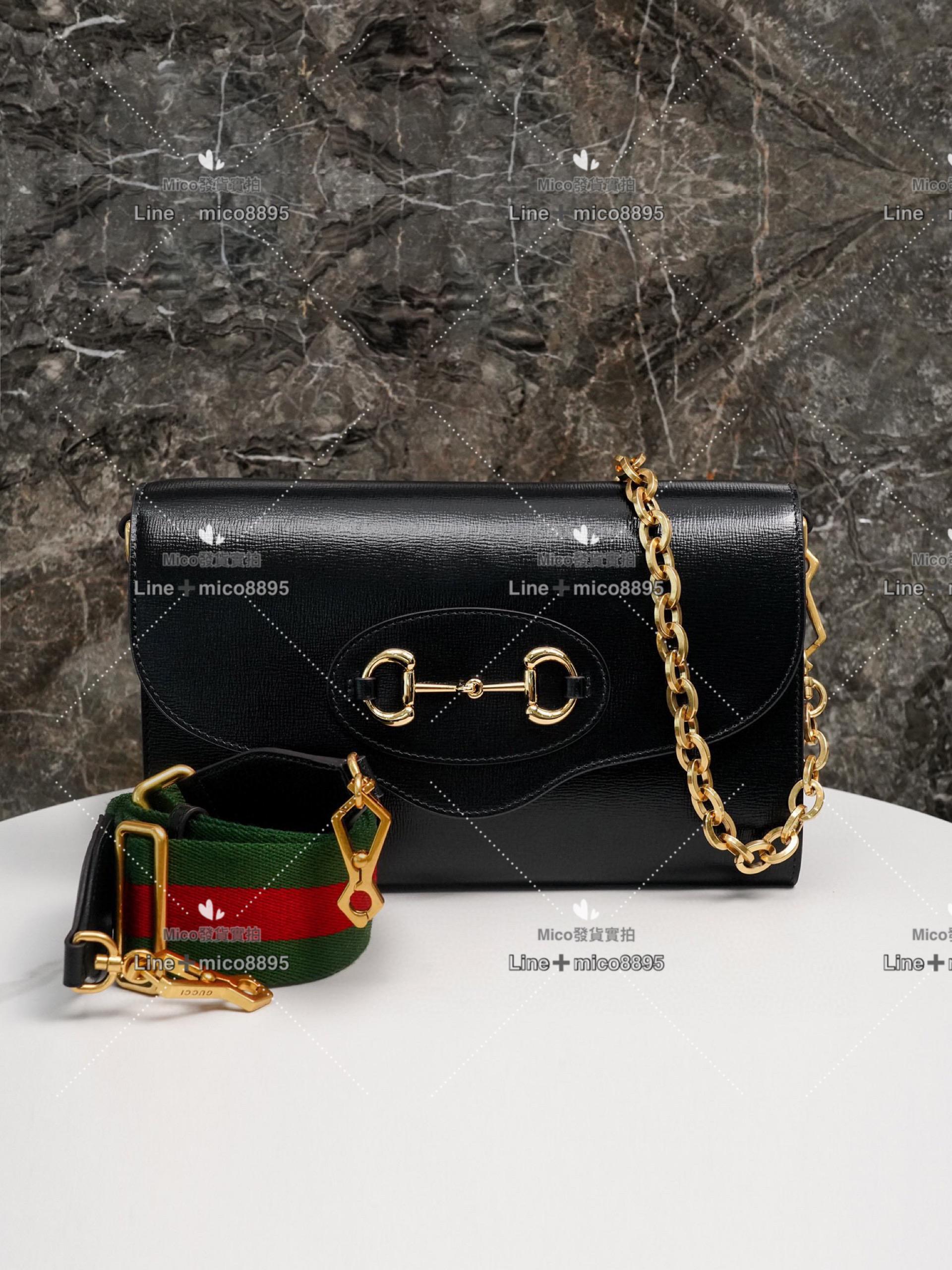 Gucci 1955系列 鏈條信封包 皮革黑 牛皮 26cm