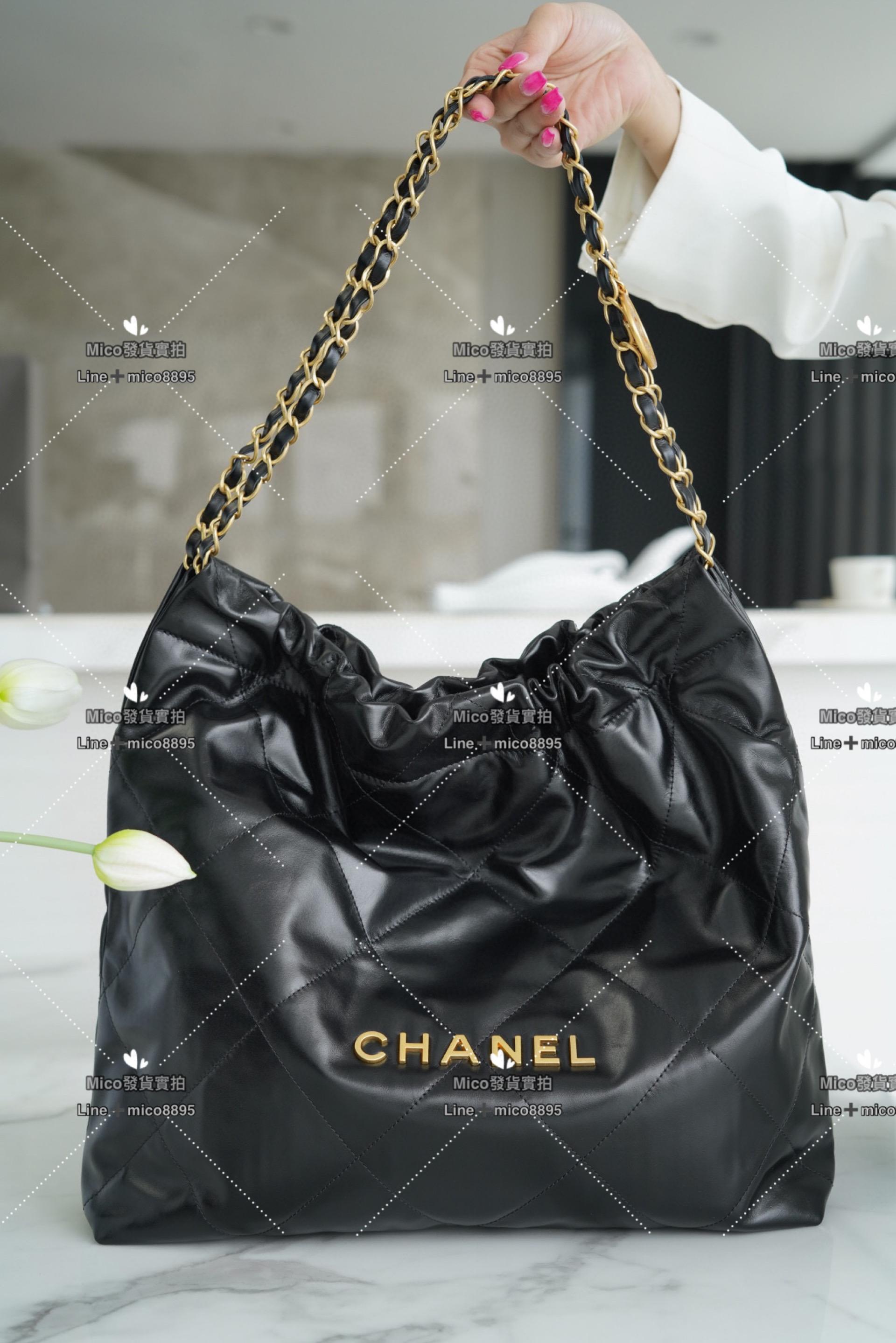 Chanel 最新爆款 22系列手袋 購物袋 牛皮 黑金 中號 尺寸 39*42cm