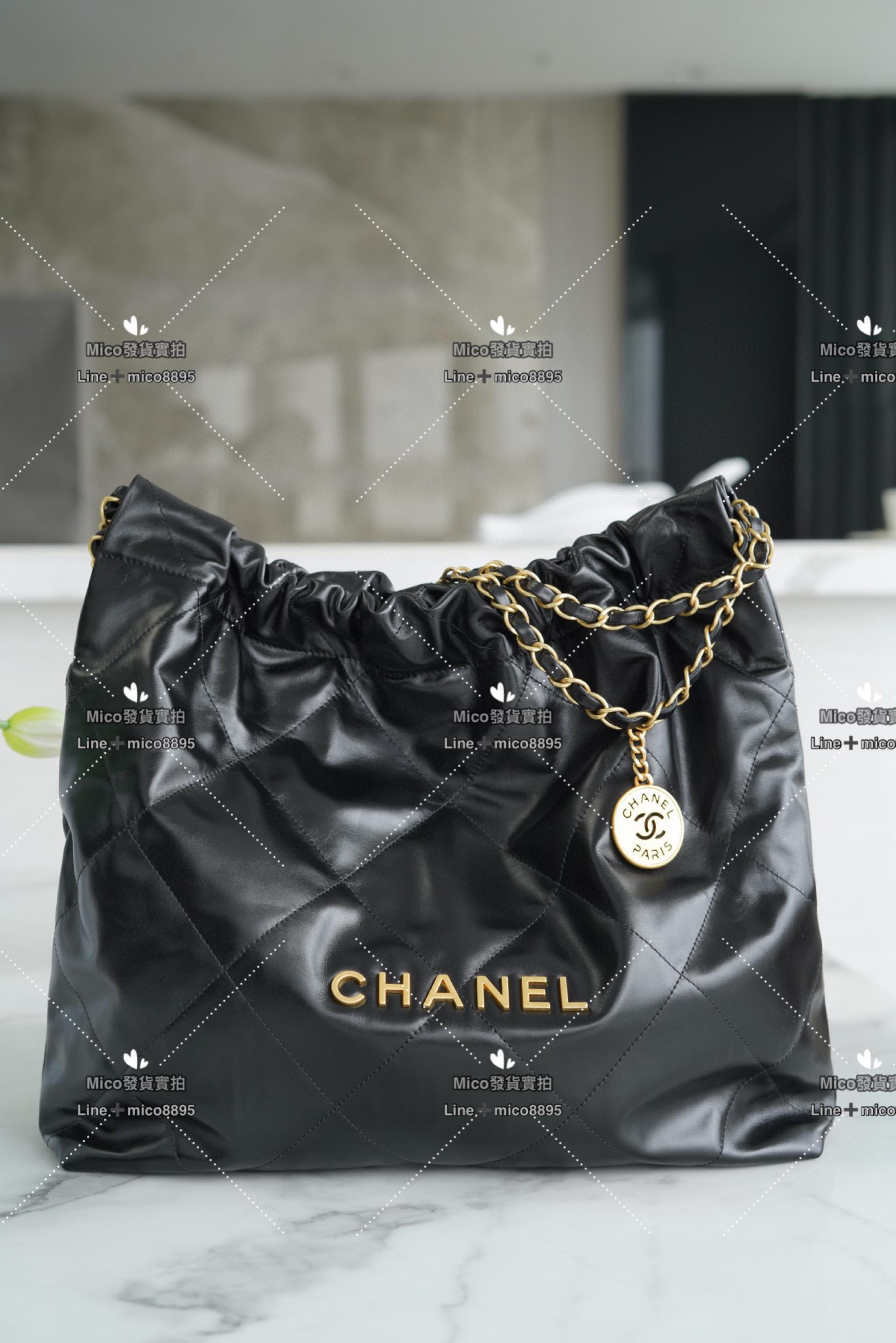 Chanel 最新爆款 22系列手袋 購物袋 牛皮 黑金 中號 尺寸 39*42cm