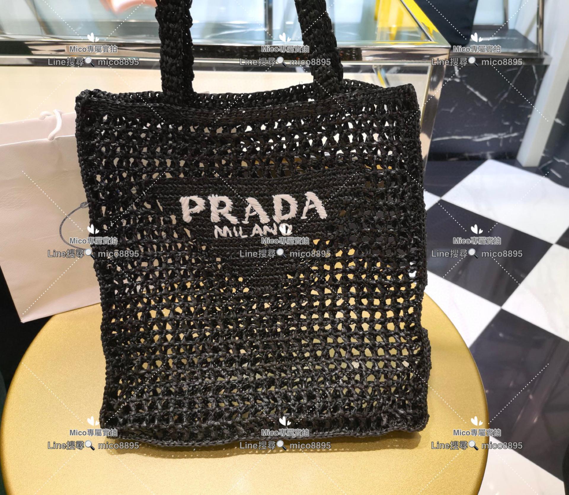 Prada 夏日必備 渡假風⛱️ 酒椰纖維托特包 草編包 黑色