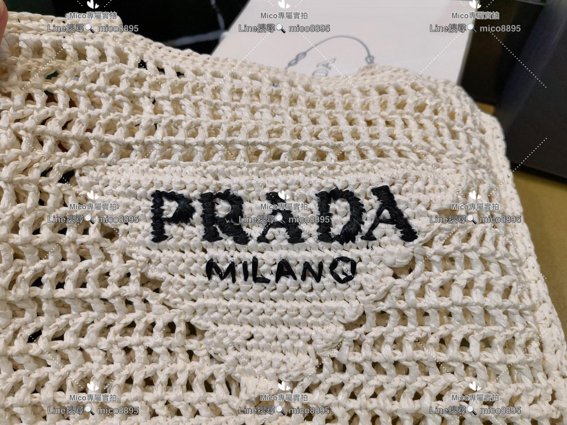 渡假風 Prada 夏日必備 酒椰纖維托特包 草編包 白色款