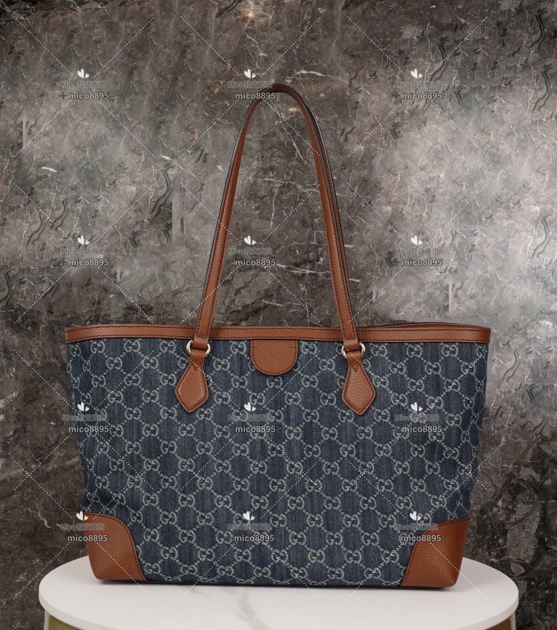 Gucci 𝐆𝐆 丹寧系列 𝐎𝐩𝐡𝐢𝐝𝐢𝐚中號 托特包 通勤包