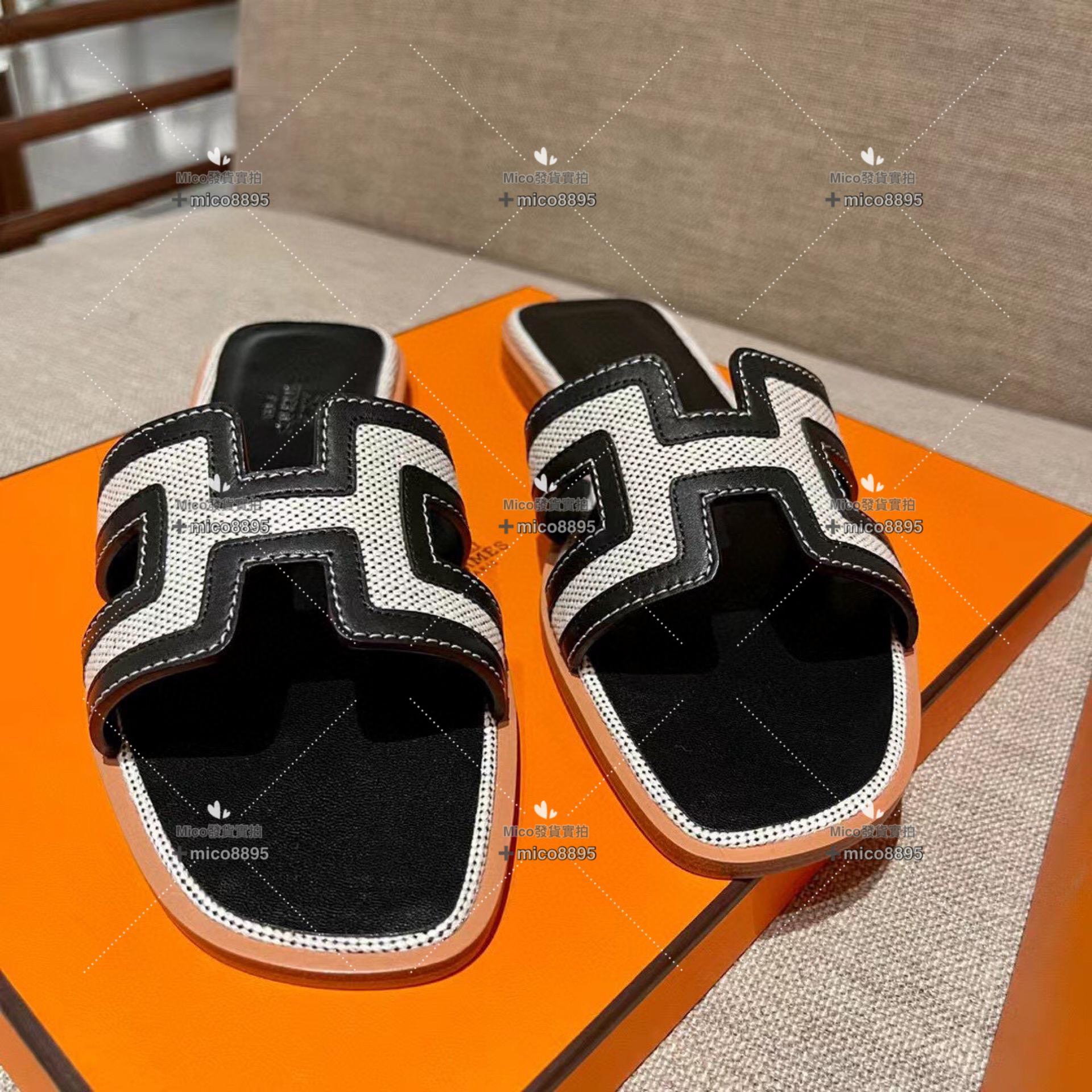 黑拼 Hermès 愛馬仕 萬年經典 H拖鞋 帆布拼皮 34-40