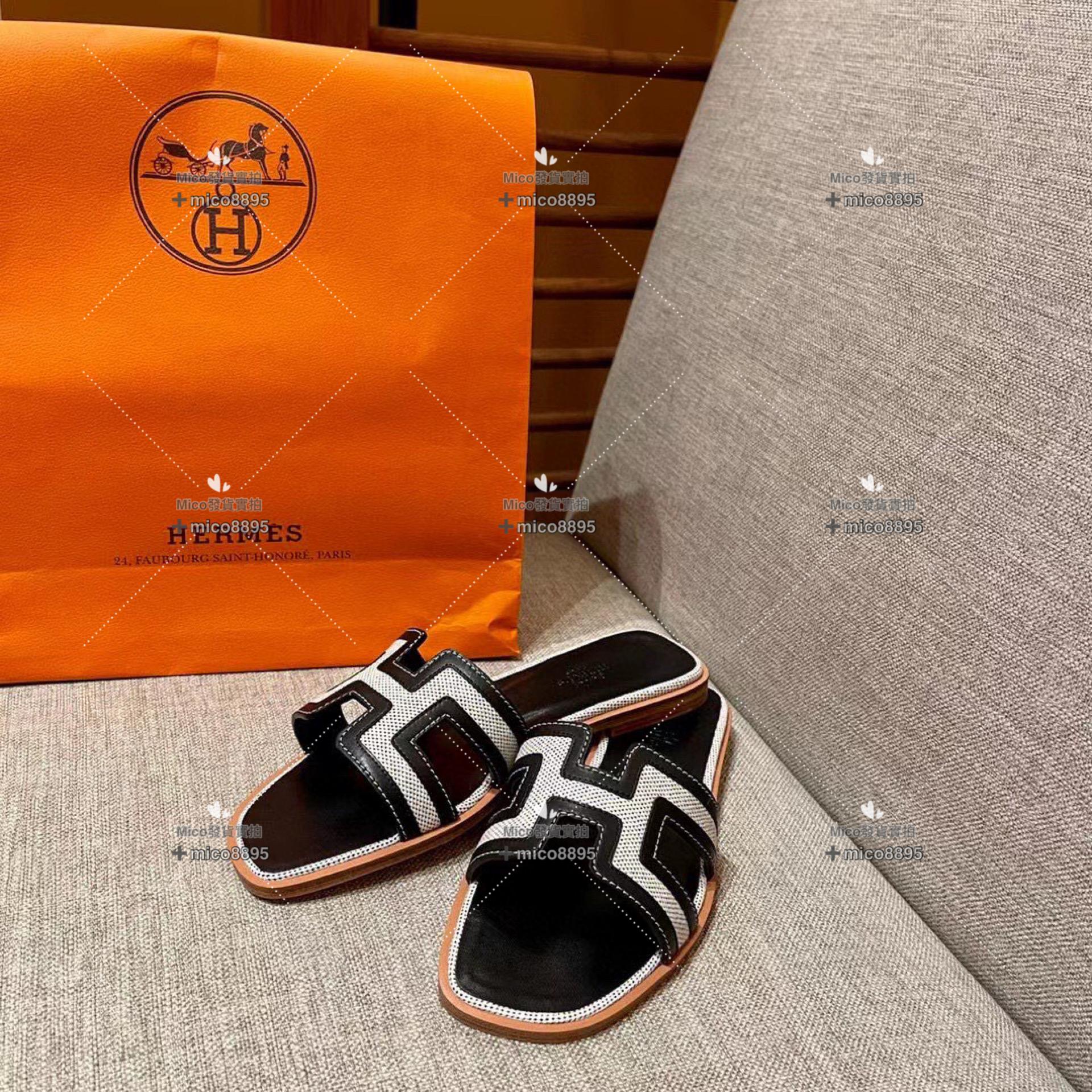 黑拼 Hermès 愛馬仕 萬年經典 H拖鞋 帆布拼皮 34-40