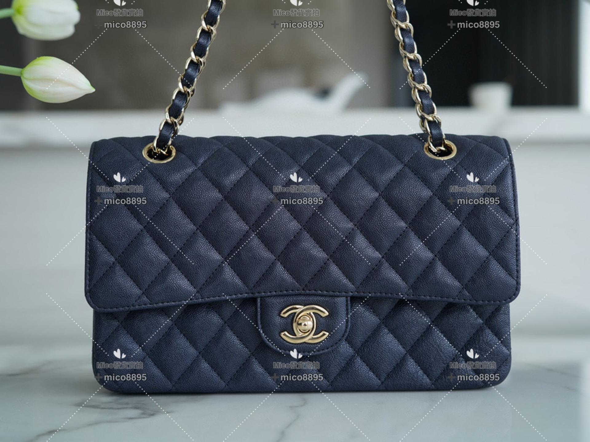 Chanel 𝗖𝗹𝗮𝘀𝘀𝗶𝗰 𝗙𝗹𝗮𝗽 |水洗胎牛 中號 深藍 淡金釦 25cm