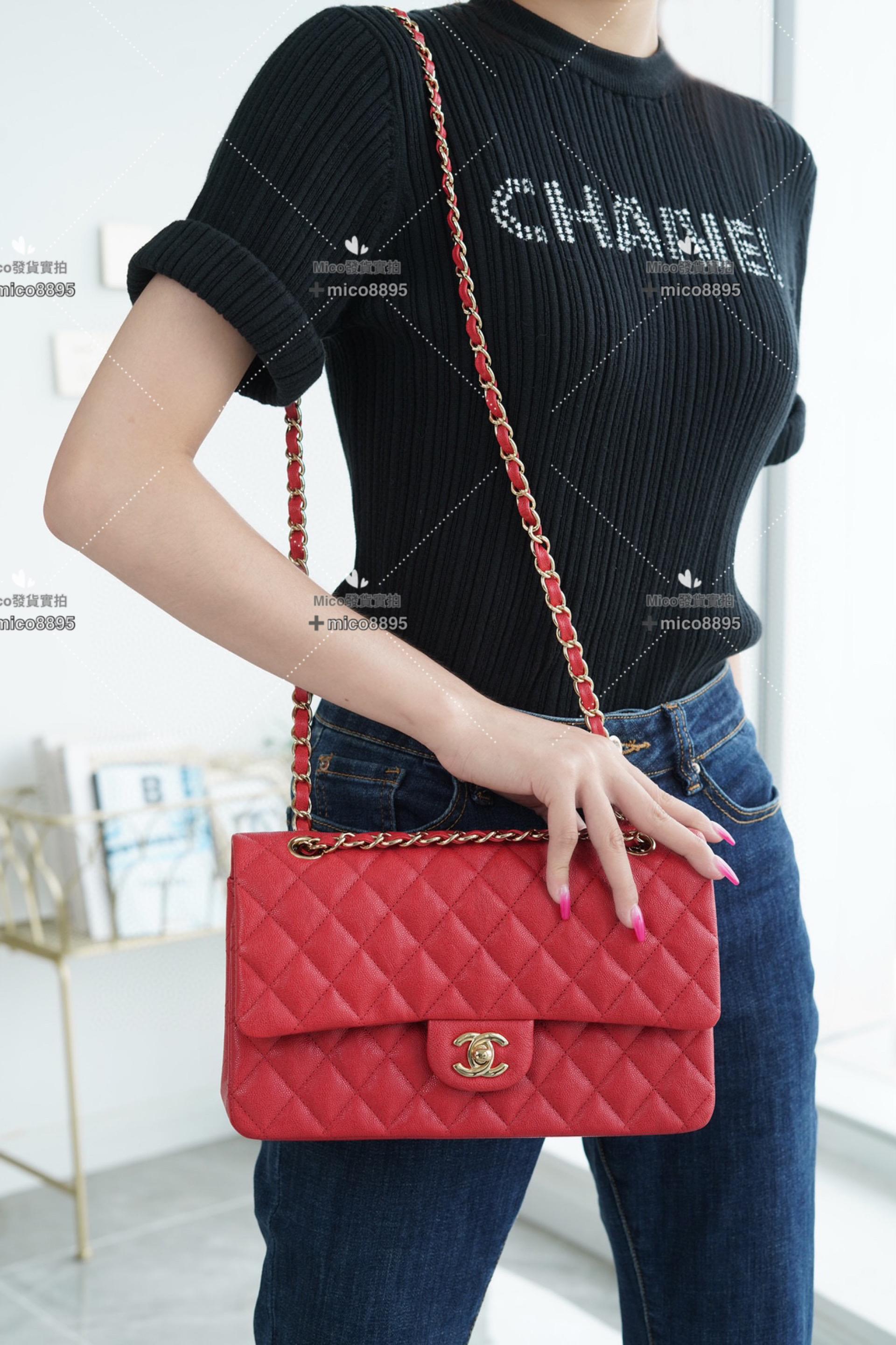 Chanel 𝗖𝗹𝗮𝘀𝘀𝗶𝗰 𝗙𝗹𝗮𝗽 | 水洗胎牛 中號 正紅色 淡金釦 25cm