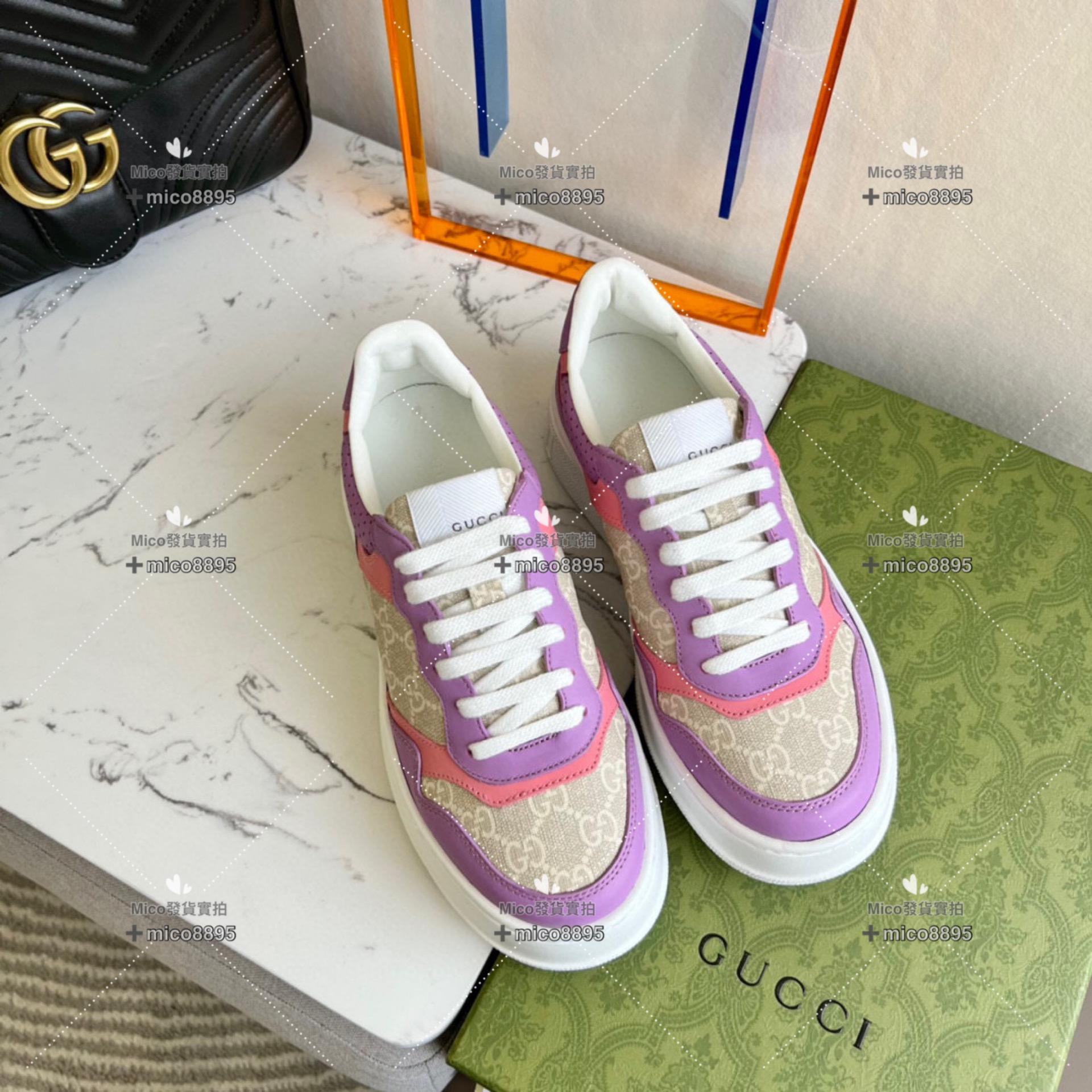 Gucci 紫色拼色 復古厚底休閒鞋 底厚5cm 35-39