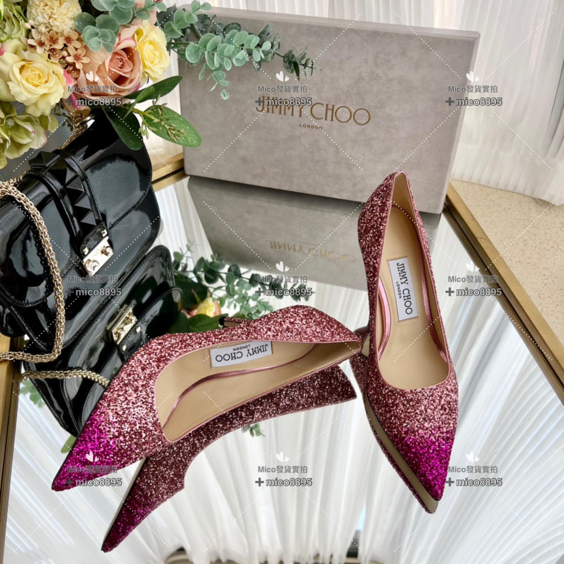 Jimmy Choo 漸層玫紅亮片經典款高跟鞋 婚鞋 35-40