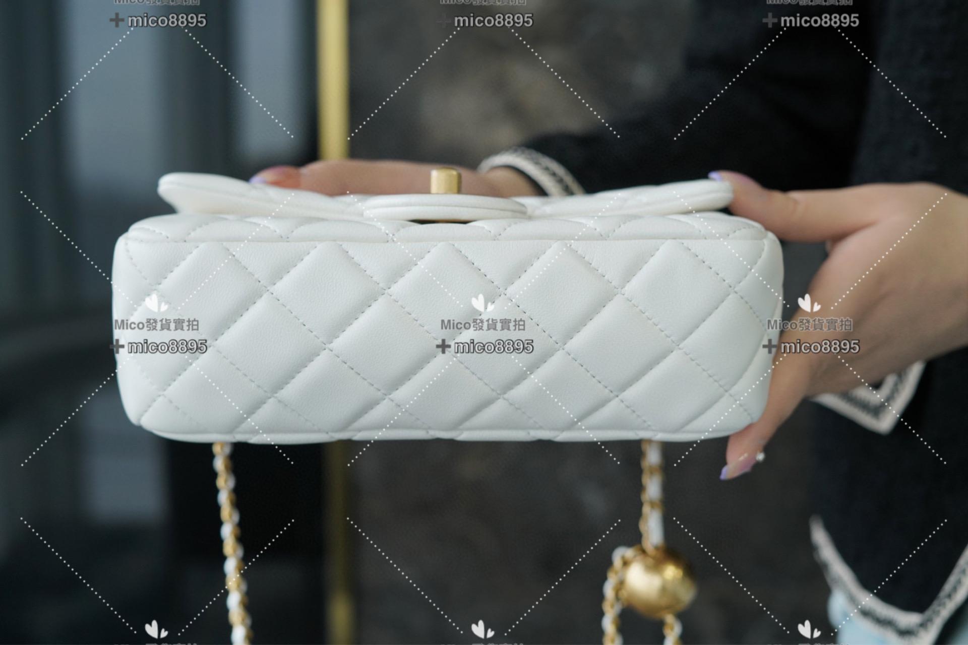 Chanel 金球系列 羊皮白 𝐂𝐅 大𝐦𝐢𝐧𝐢金屬球 黑色 20cm