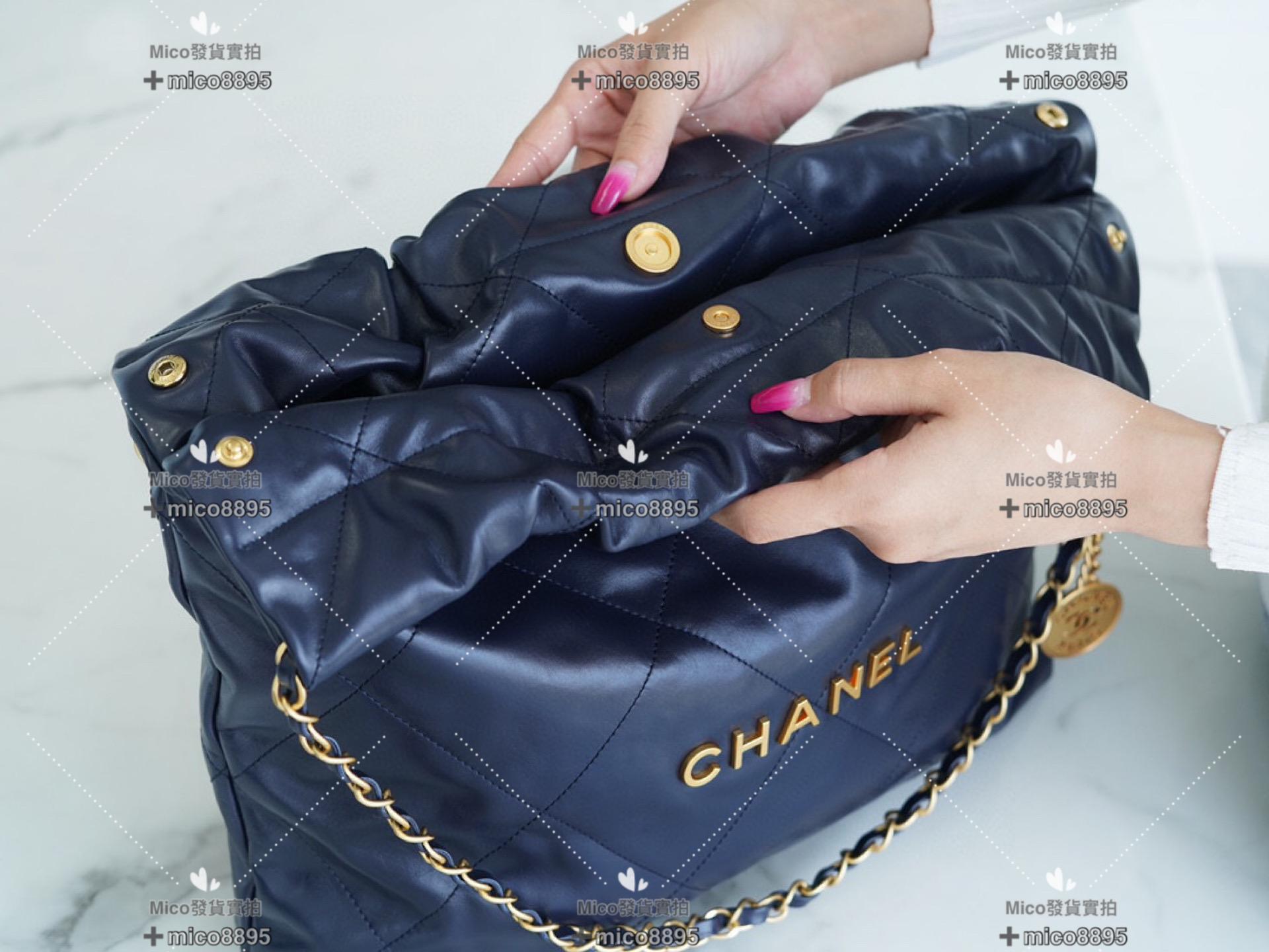 Chanel 新款 超實用𝟐𝟐手袋 海軍藍/金釦 中號/牛皮 購物包/通勤包/媽媽包