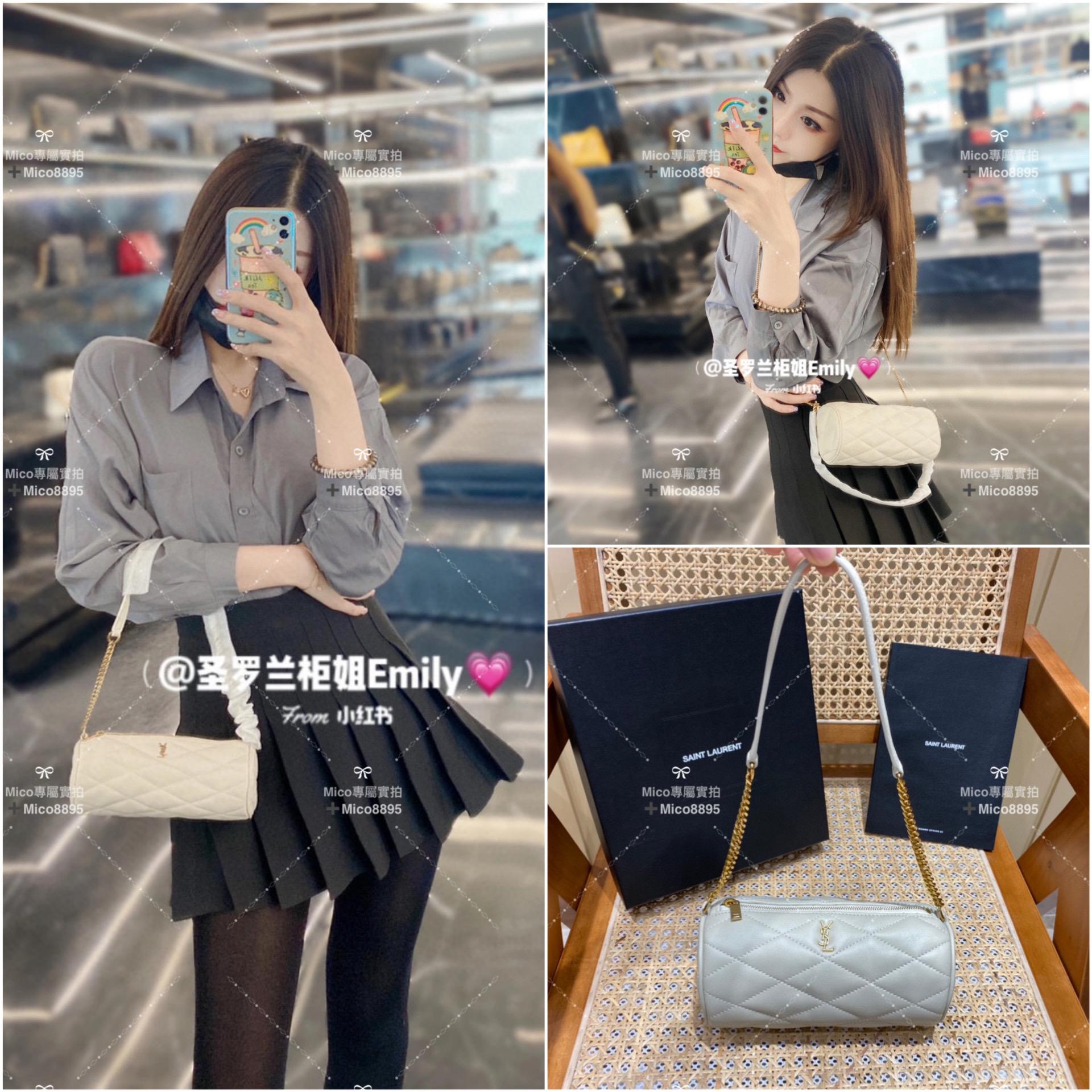 Saint Laurent 聖羅蘭 SADE 迷你圓管手袋 圓餅包 小羊皮 20cm