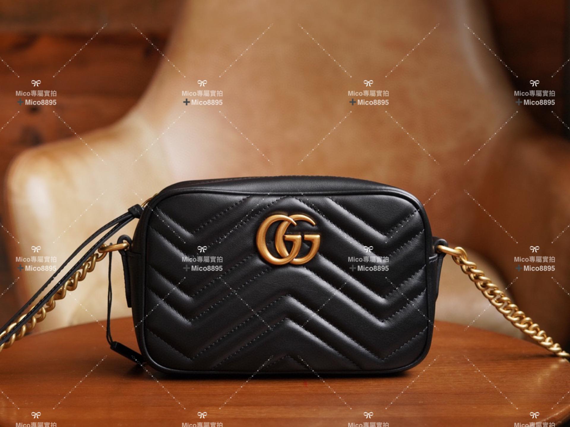 GUCCI GG Marmont系列 牛皮 山字車紋 拉鍊肩背包 18cm