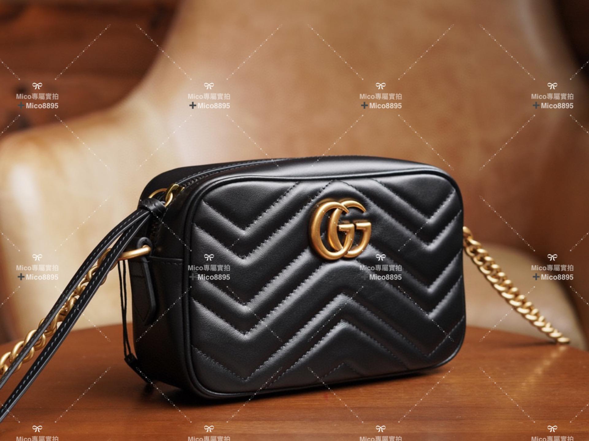 GUCCI GG Marmont系列 牛皮 山字車紋 拉鍊肩背包 18cm