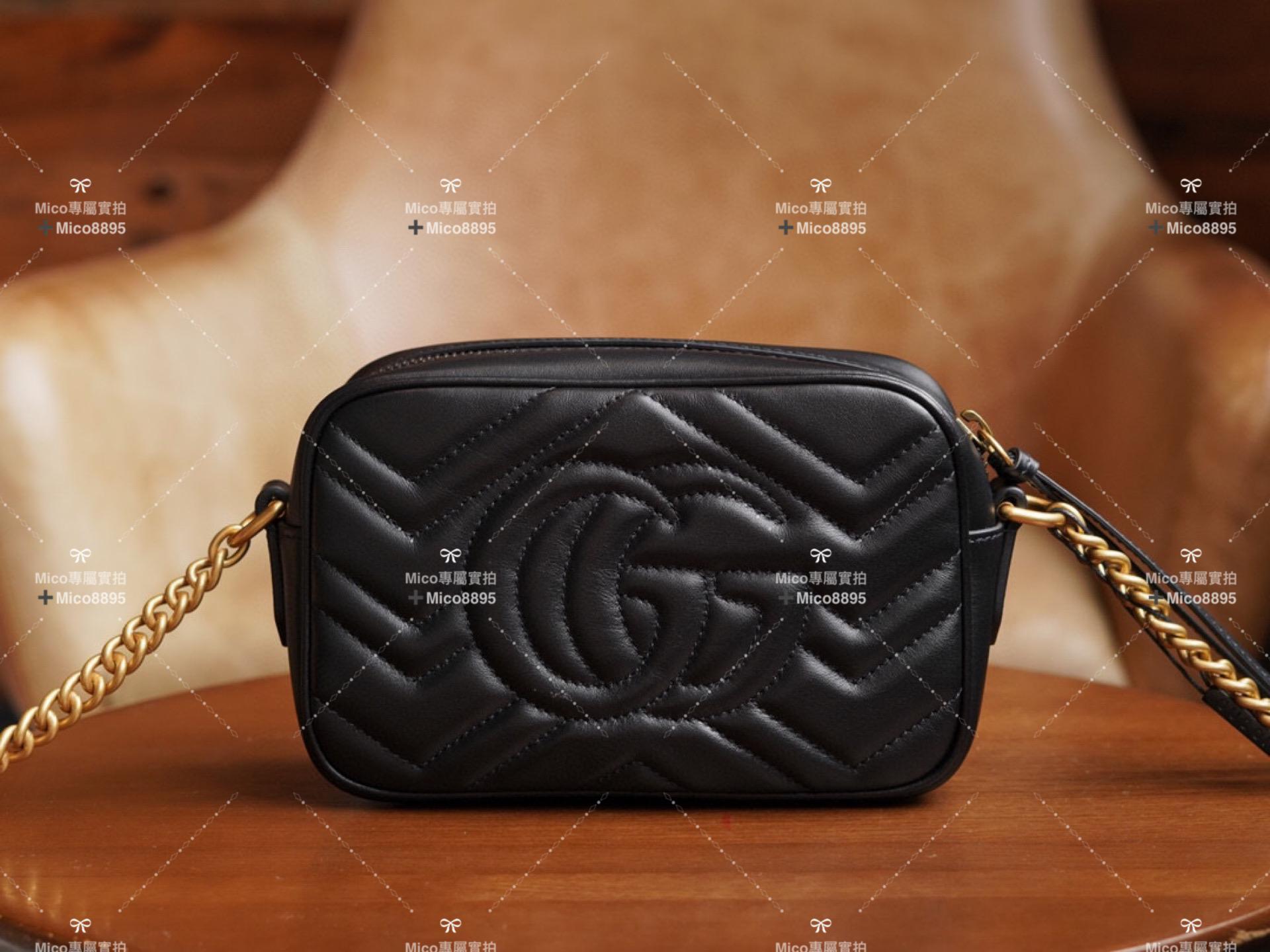 GUCCI GG Marmont系列 牛皮 山字車紋 拉鍊肩背包 18cm