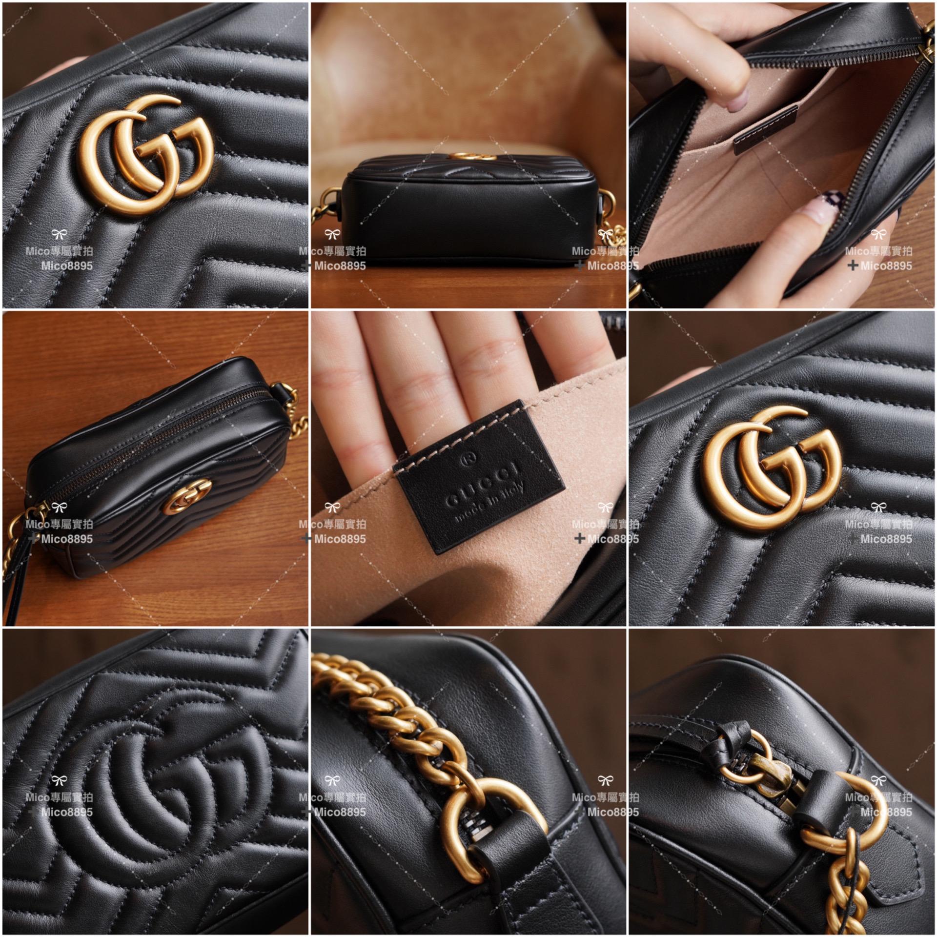 GUCCI GG Marmont系列 牛皮 山字車紋 拉鍊肩背包 18cm