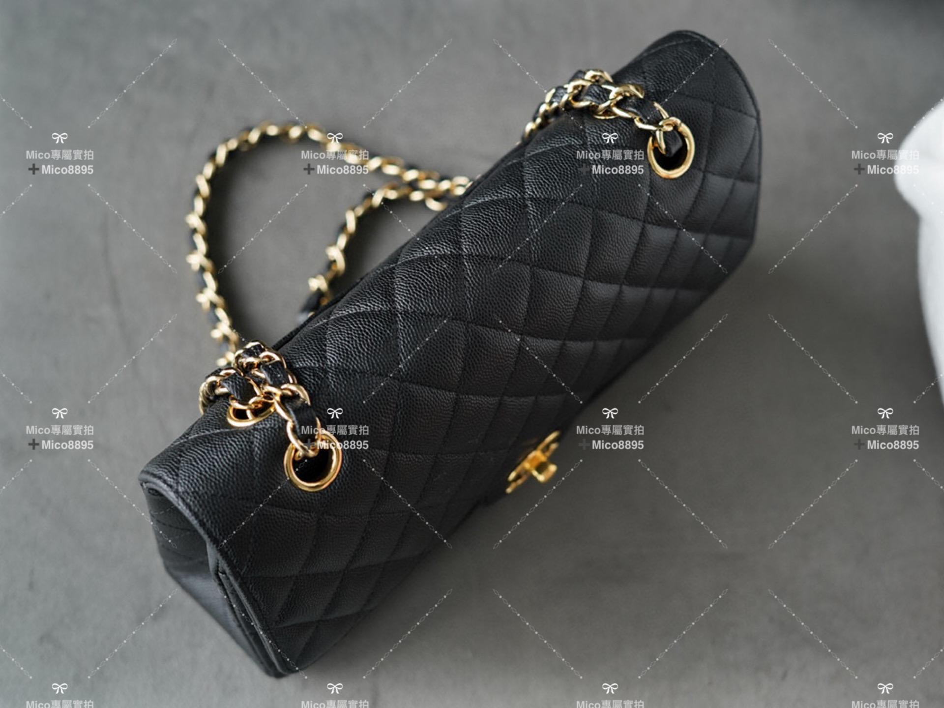 Chanel 經典ℂ𝔽 𝗖𝗹𝗮𝘀𝘀𝗶𝗰 𝗙𝗹𝗮𝗽 | 魚子醬牛皮 (非荔枝皮）中號 黑金🖤 25cm