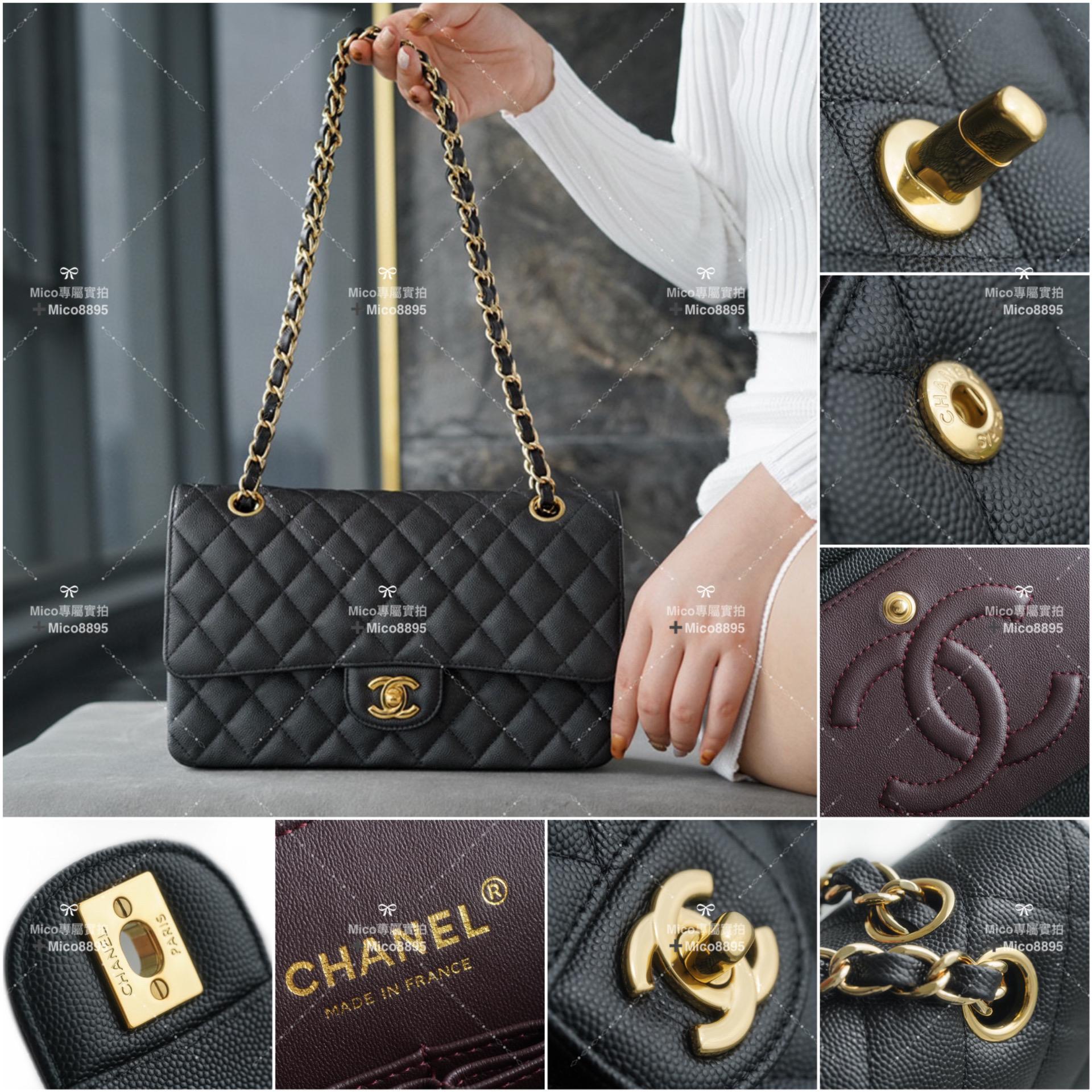 Chanel 經典ℂ𝔽 𝗖𝗹𝗮𝘀𝘀𝗶𝗰 𝗙𝗹𝗮𝗽 | 魚子醬牛皮 (非荔枝皮）中號 黑金🖤 25cm