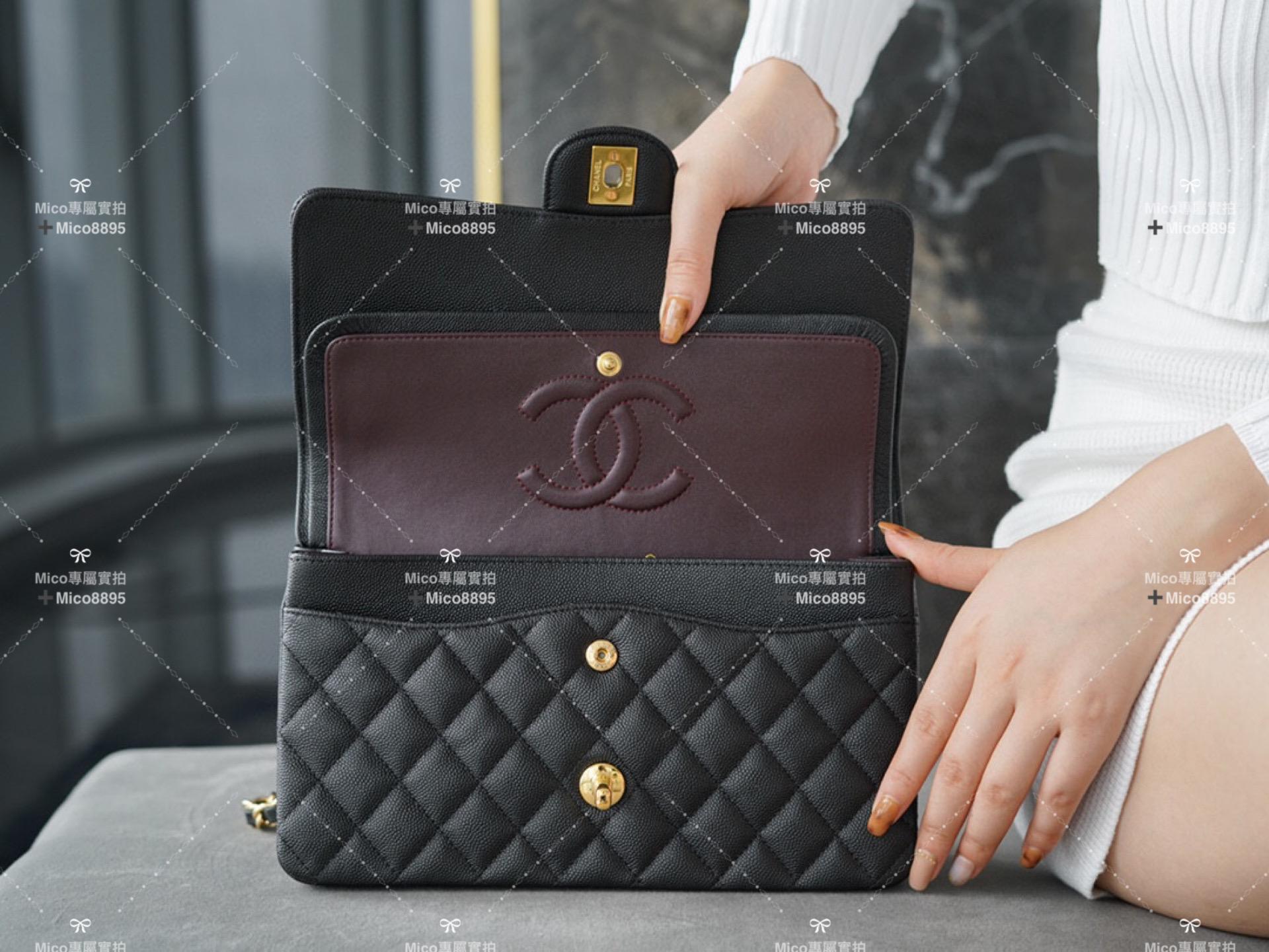 Chanel 經典ℂ𝔽 𝗖𝗹𝗮𝘀𝘀𝗶𝗰 𝗙𝗹𝗮𝗽 | 魚子醬牛皮 (非荔枝皮）中號 黑金🖤 25cm