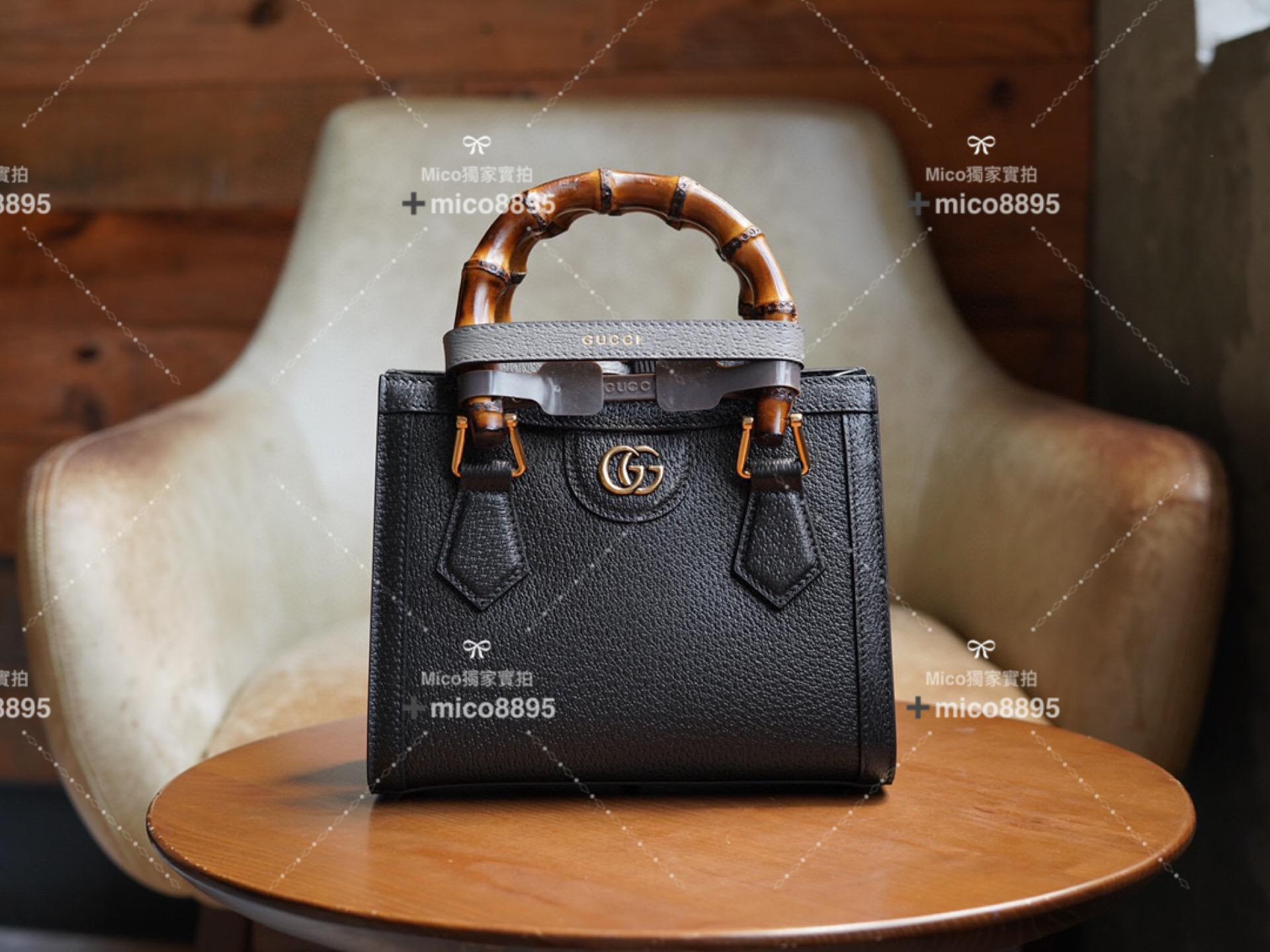 Gucci 𝐃𝐢𝐚𝐧𝐚竹節系列 （黑色牛皮）迷你托特包 手提包👜 20cm