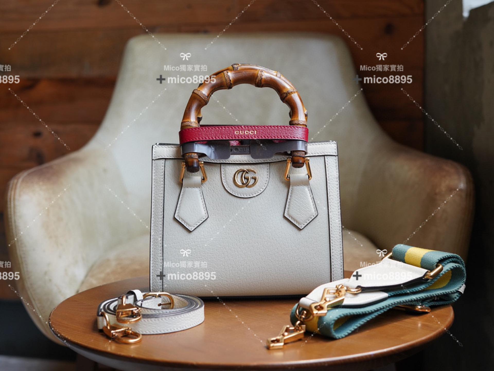 Gucci 𝐃𝐢𝐚𝐧𝐚竹節系列 （奶白色）迷你托特包 手提包👜 20cm