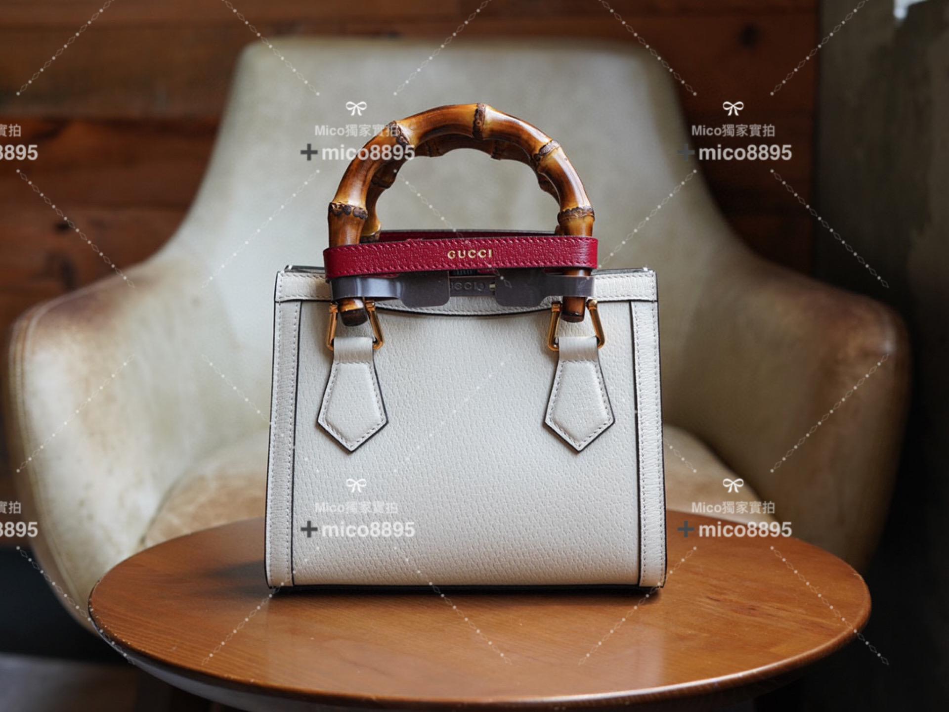 Gucci 𝐃𝐢𝐚𝐧𝐚竹節系列 （奶白色）迷你托特包 手提包👜 20cm